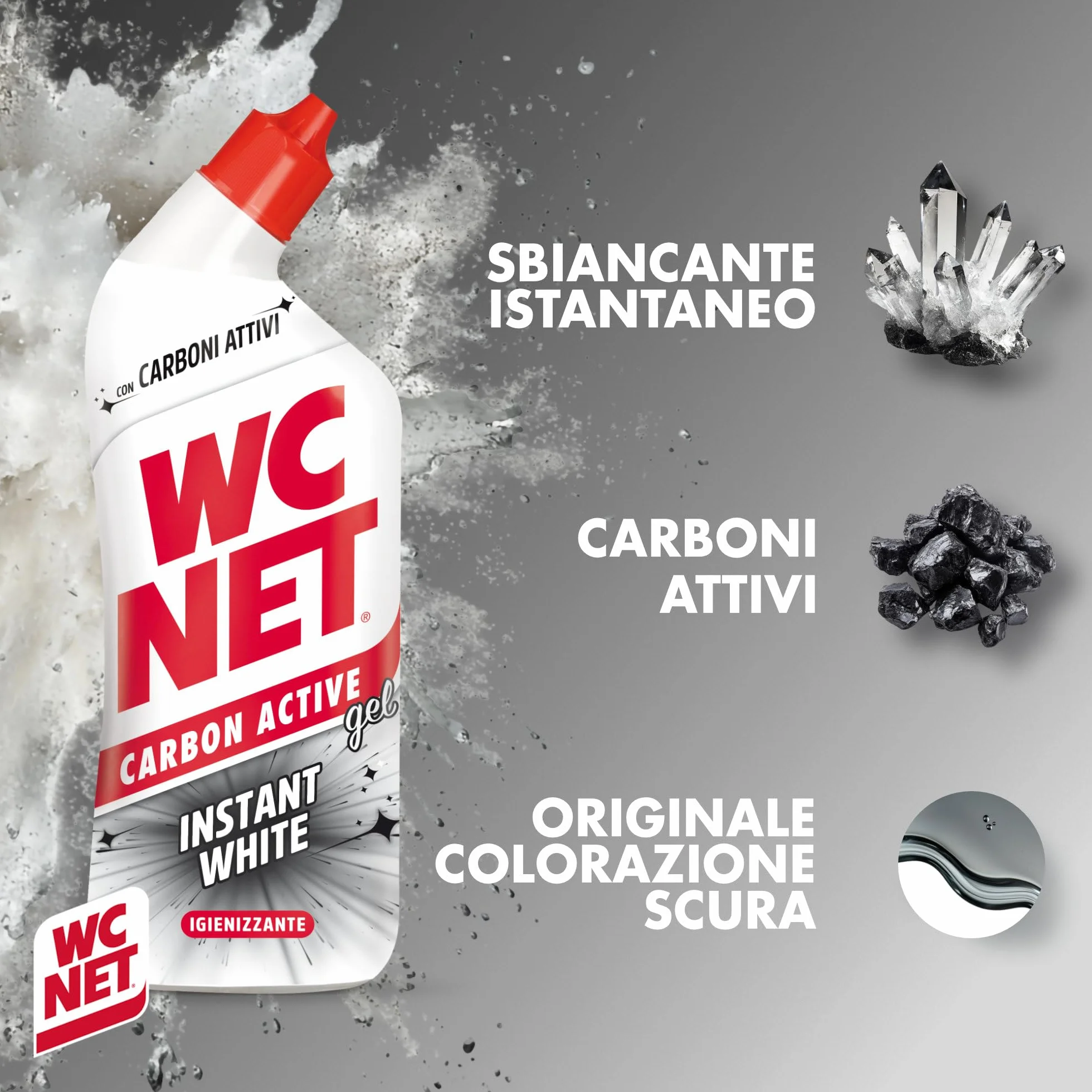 Net Carbon Active Instant White Detergente Liquido WC 700ml x 4 Confezioni
