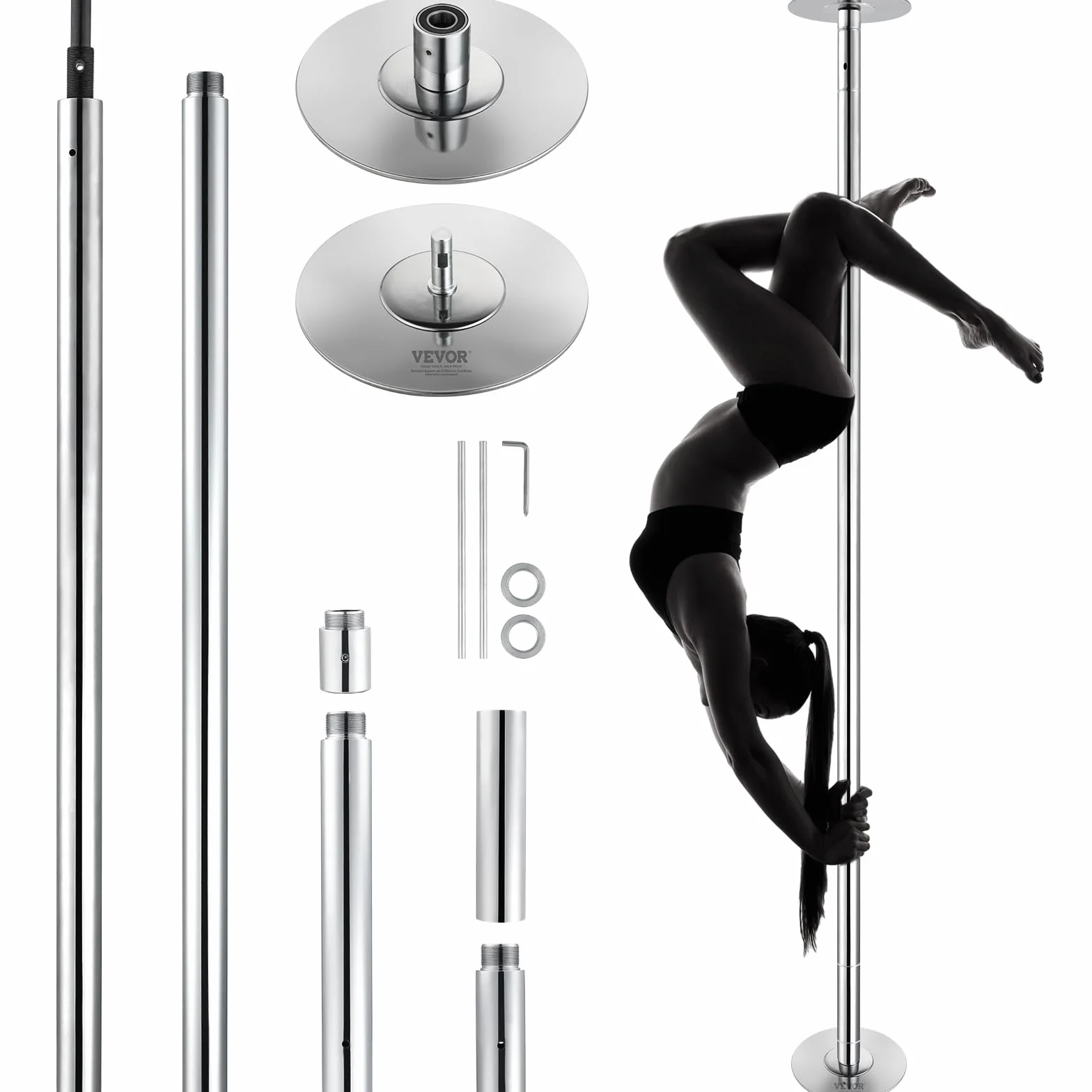 VEVOR Bastone da ballo professionale 45 mm acciaio inossidabile regolabile in altezza