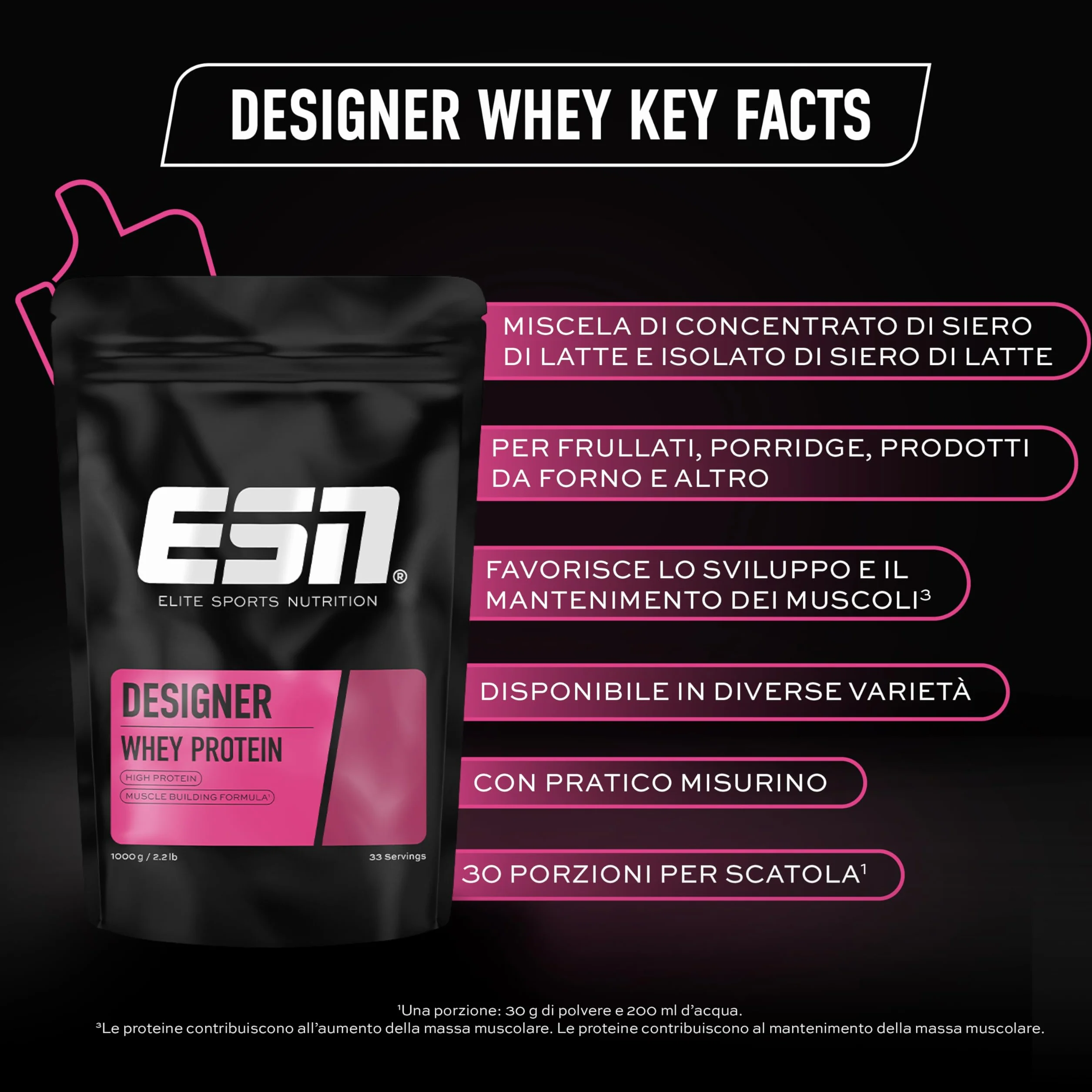 ESN Designer Whey Protein, Chocolate, 1000 g Proteine in Polvere per Sviluppo Muscolare