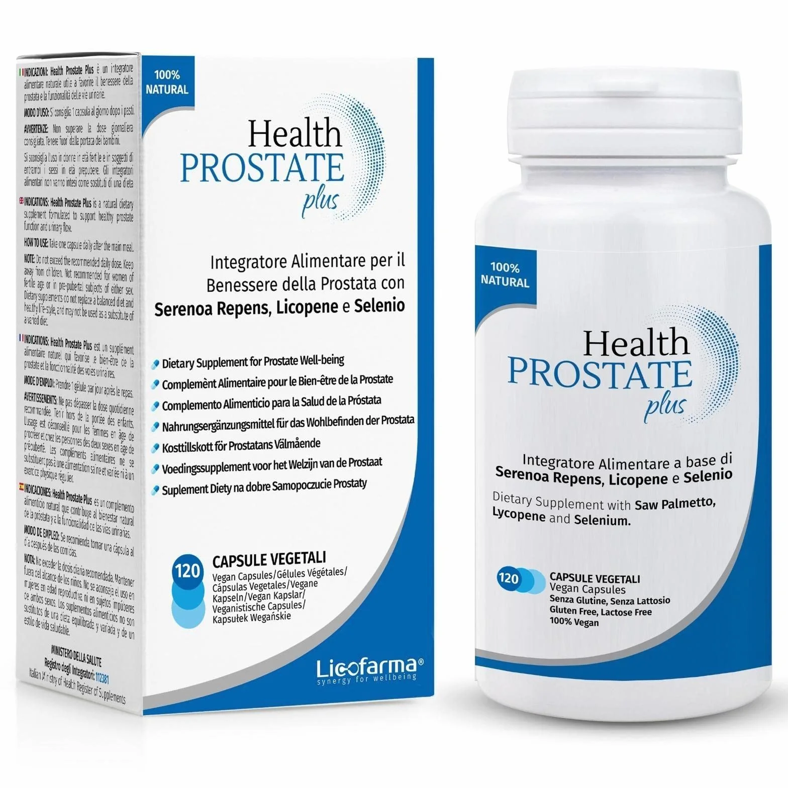 Health Prostate Plus Integratore Prostata e Vie Urinarie Maschili 120 capsule Serenoa Repens Licopene Selenio