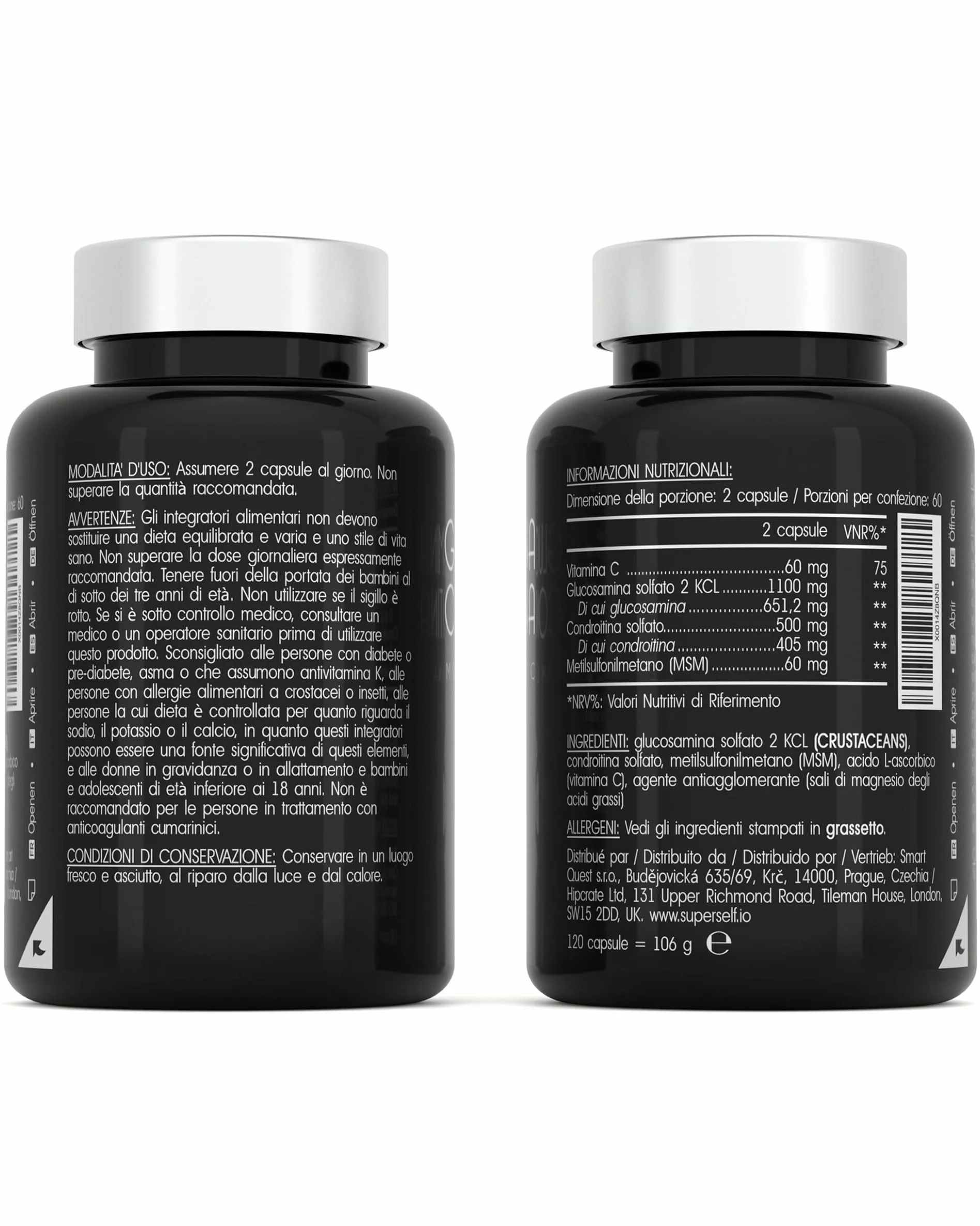 Glucosamina Condroitina MSM – Glucosamine Complex ad Alto Dosaggio - 1720 mg Glucosamina Solfato con Condroitina, MSM e Vitamina C – 120 Capsule – Integratore per Articolazioni e Cartilagine