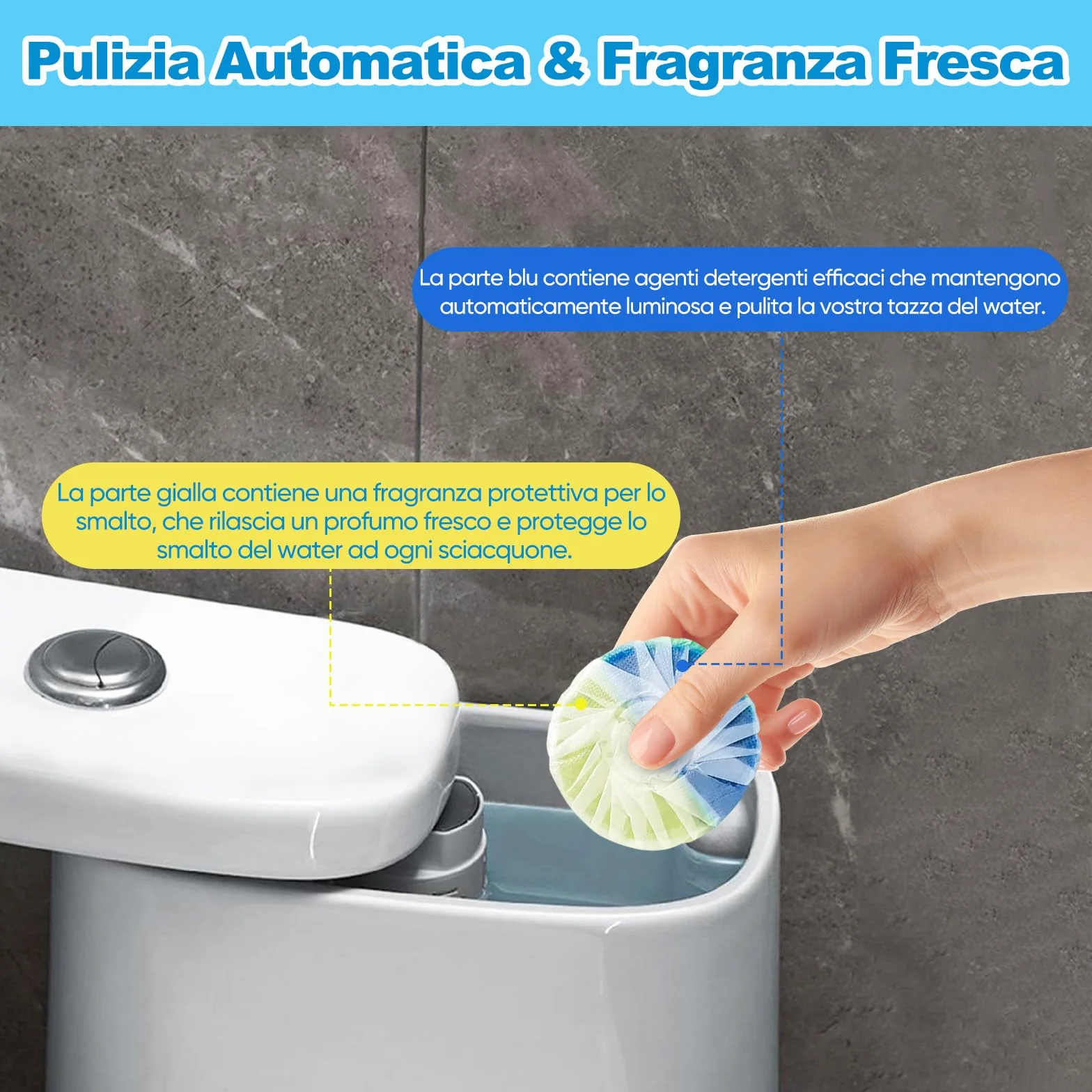15 pezzi di Detergente per Wc,Detergente per Cassetta di Scarico a Doppia Azione (50 g/compressa),Previene Calcare e Sporco,Protegge lo Smalto,Profumo Rinfrescante