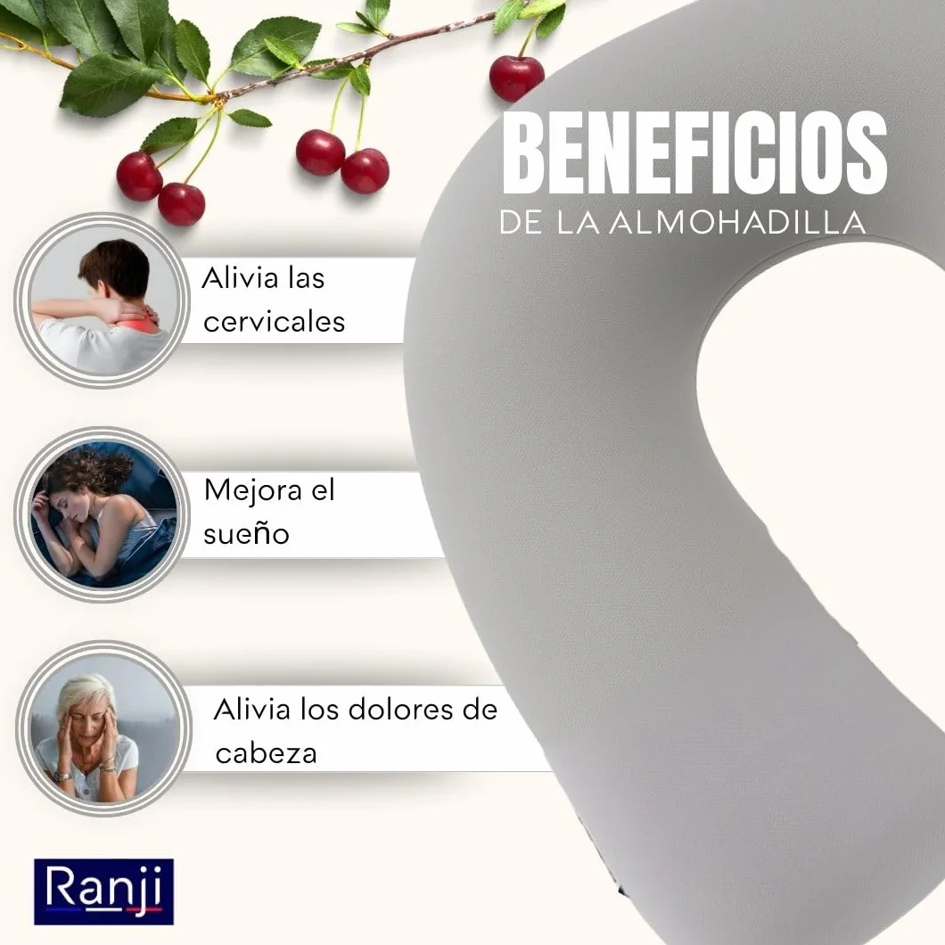 RANJI – Cuscino Termico con Noccioli di Ciliegia per Microonde | Cuscino Cervicale per Dolori al Collo e Spalle | Sacchetto Riscaldabile Naturale, Lavabile e Riutilizzabile (Gris)