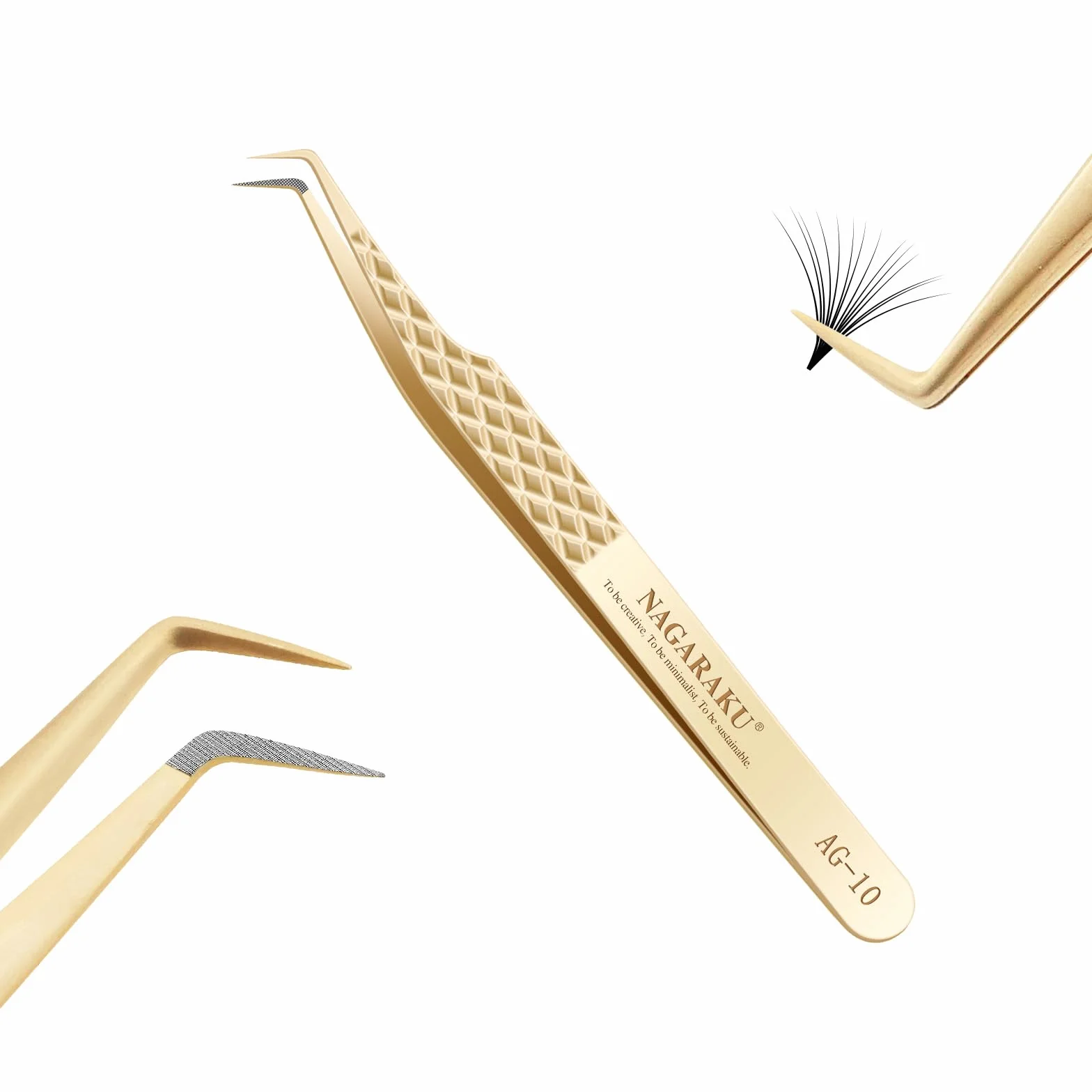 NAGARAKU Pinzette Fibra Ciglia Volume Innesto Pinzetta Oro Punta 0,8cm Fibra Di Precisione Punta Professionali Antistatiche Antiscivolo Inossidabile Tweezer Per Mega Lash Volume Fans (80 Gradi AG-10)