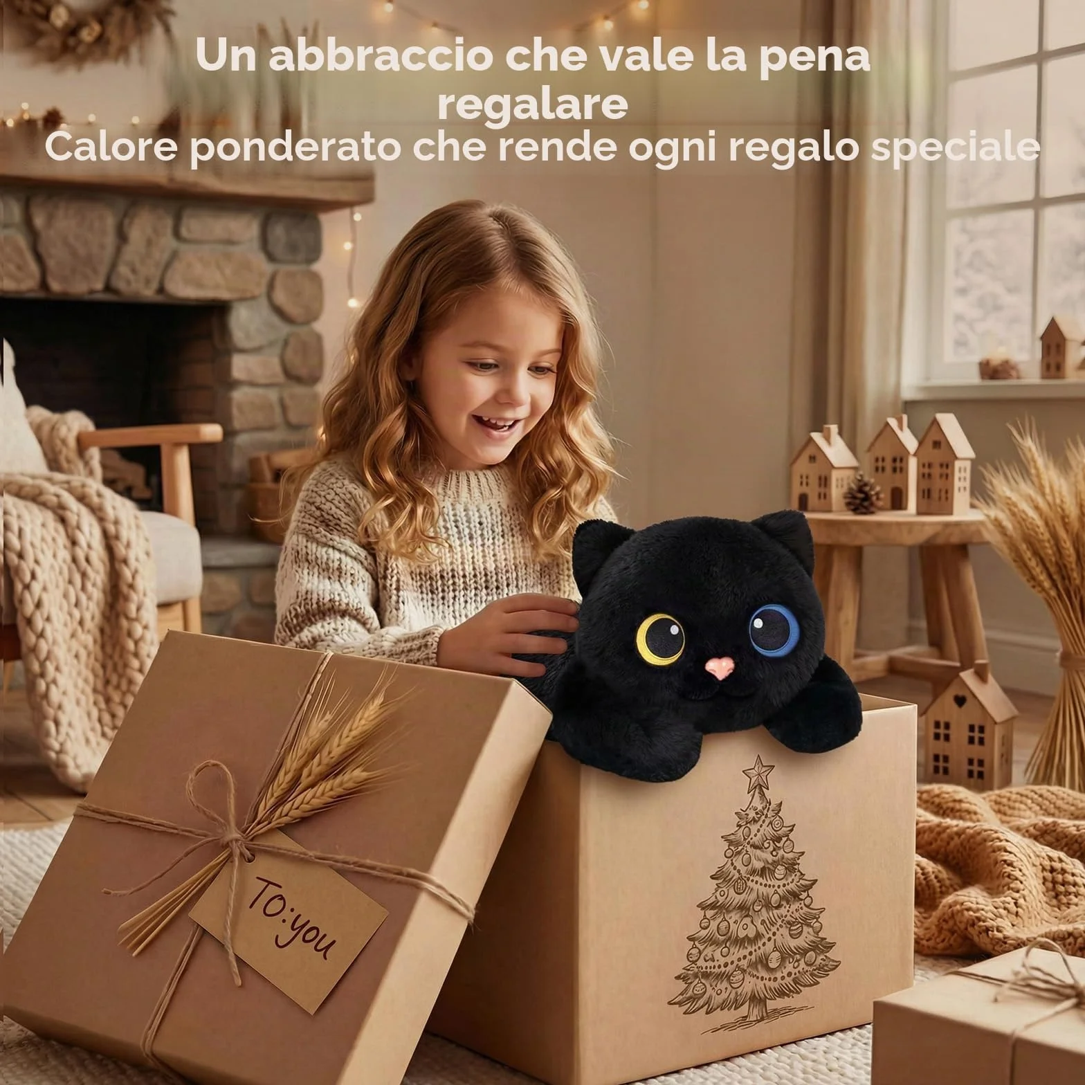 Mewaii Peluche Gatto Nero Riscaldabile e Ponderato da 23 Pollici con Cuscinetto Rimovibile – Peluche Morbido da Abbraccio per Bambini e Adulti, Regalo Soffice e Caldo per Tutte le Stagioni