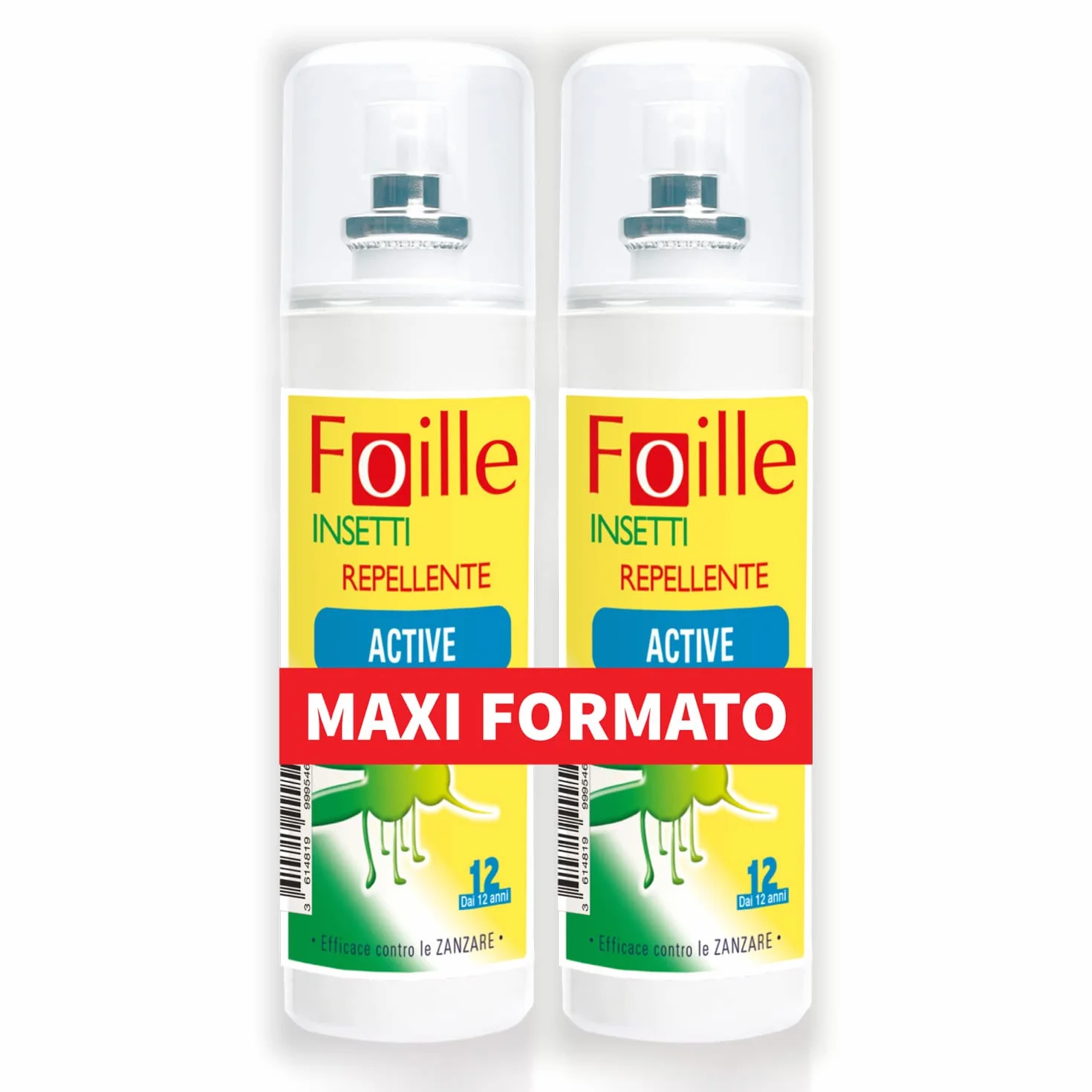 Repellente Insetti Foille Active con Icaridina 20% 100 ml x2, Contro Zanzare Zecche Flebotomi, Efficacia 12 Ore