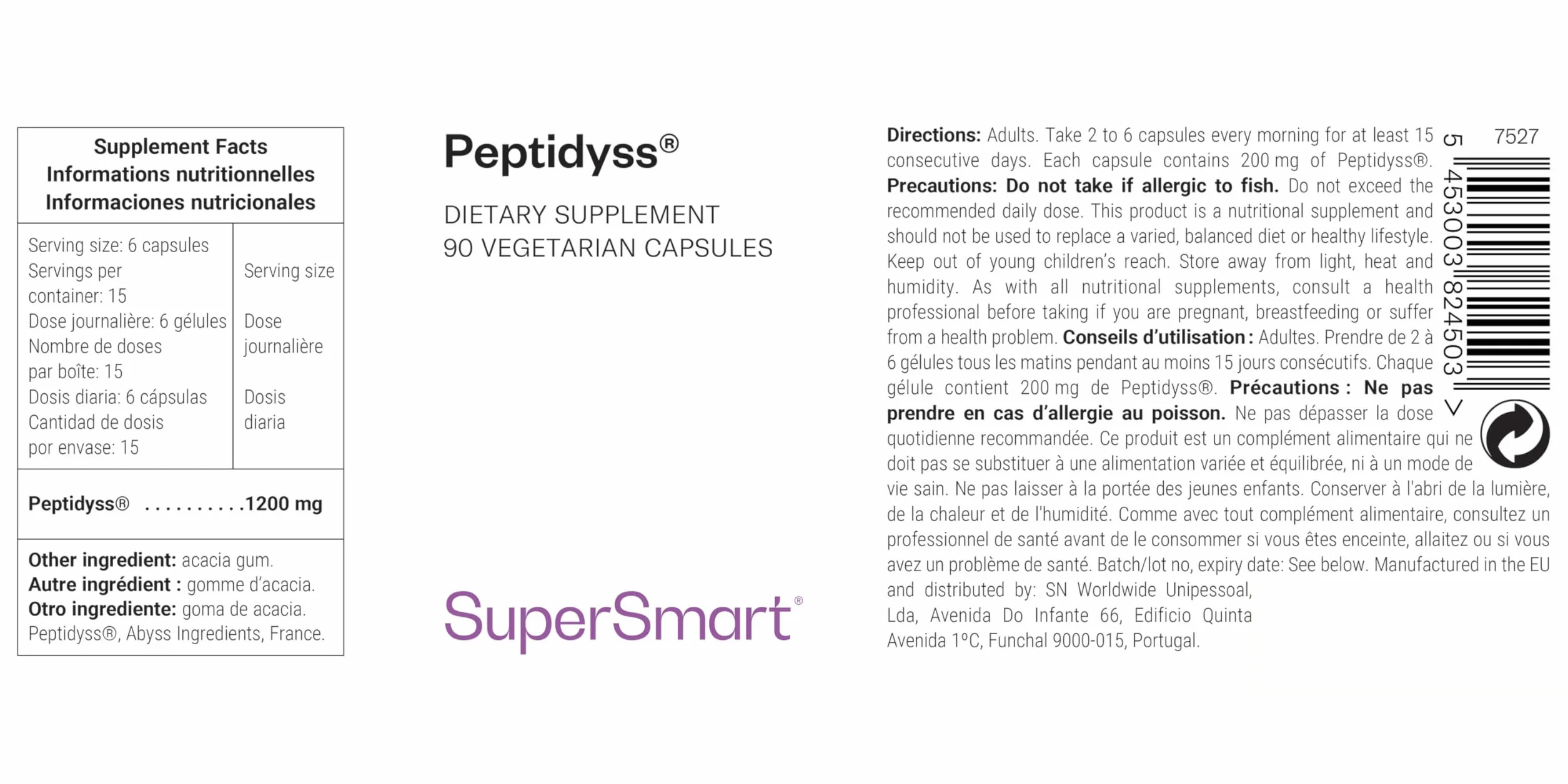 Supersmart Peptidyss Proteine del Pesce Idrosalate 90 Capsule Vegetariane Anti-Stress No-OGM Gluten Free