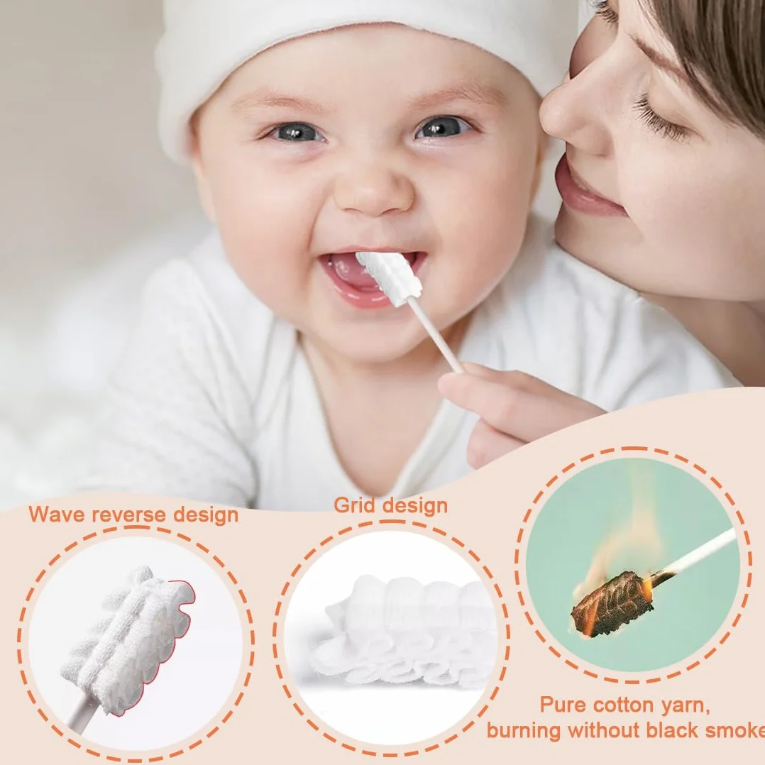 30PCS Baby Lingua Cleaner, Baby Mouth Cleaner Neonato Lingua Cleaning, Usa e Getta, Garza Gomma Cura Dentale per Bambini 0-36 Mesi