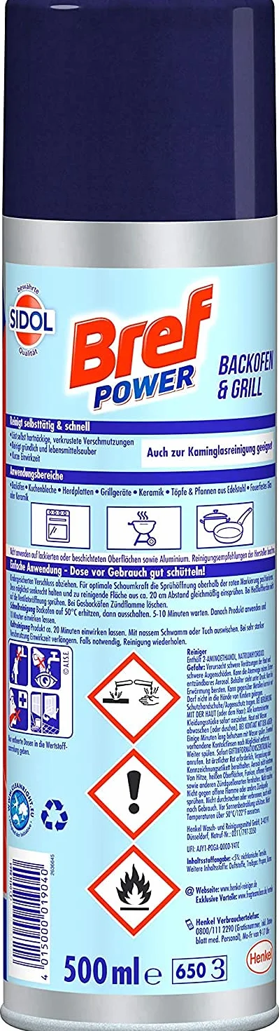 Sidol Bref Power - Detergente per Forno e griglia, 500 ml-10 min. Formula Potente (Confezione da 2)
