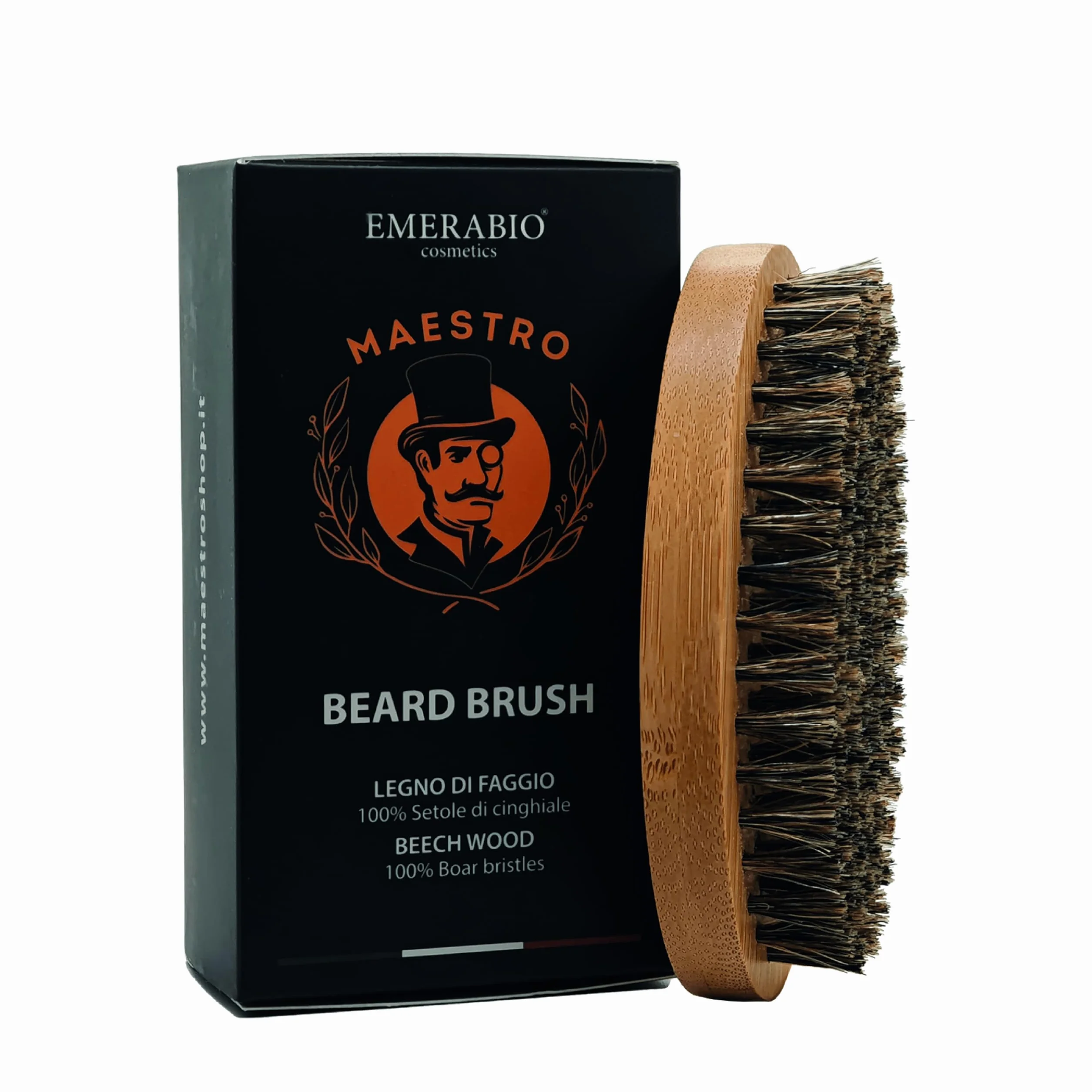 Spazzola da Barba Maestro Setole Naturali di Cinghiale Manico Ergonomico