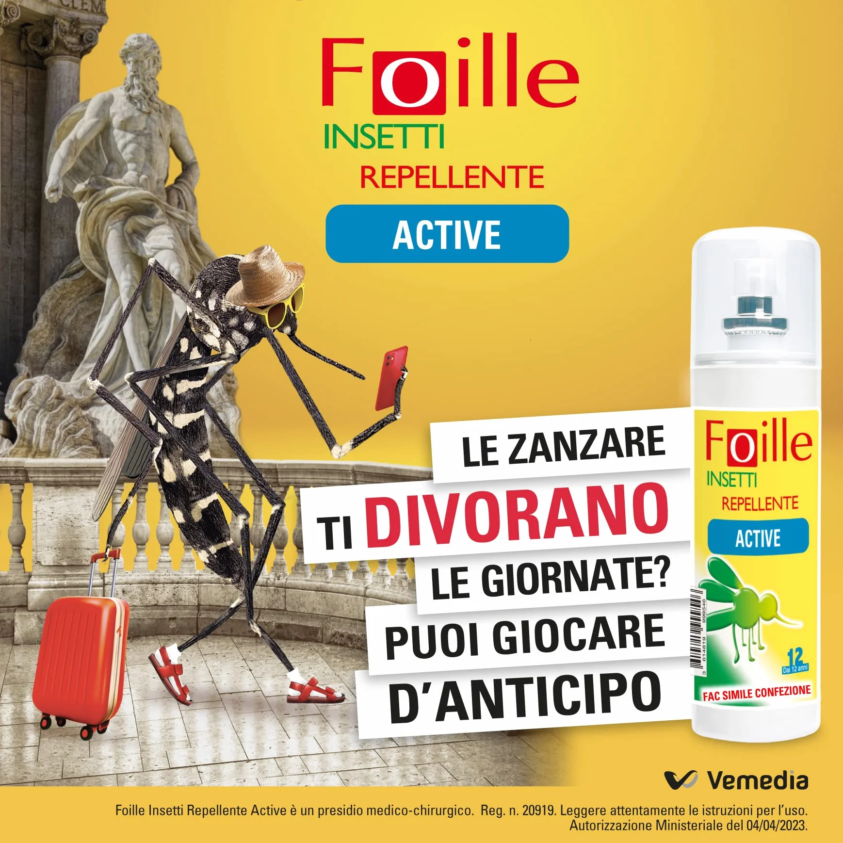 Repellente Insetti Foille Active con Icaridina 20% 100 ml x2, Contro Zanzare Zecche Flebotomi, Efficacia 12 Ore