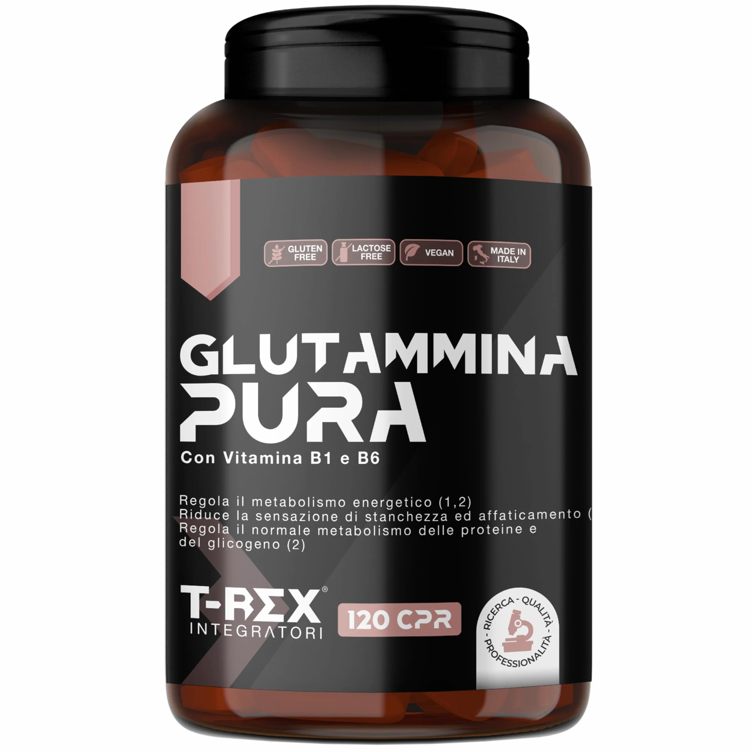 L-Glutammina Pura | Stimola aumento GH ormone della crescita | Diminuisce fatica post allenamento | Integratore di Glutamina Amminoacido Made in Italy | 120 compresse T-Rex Integratori