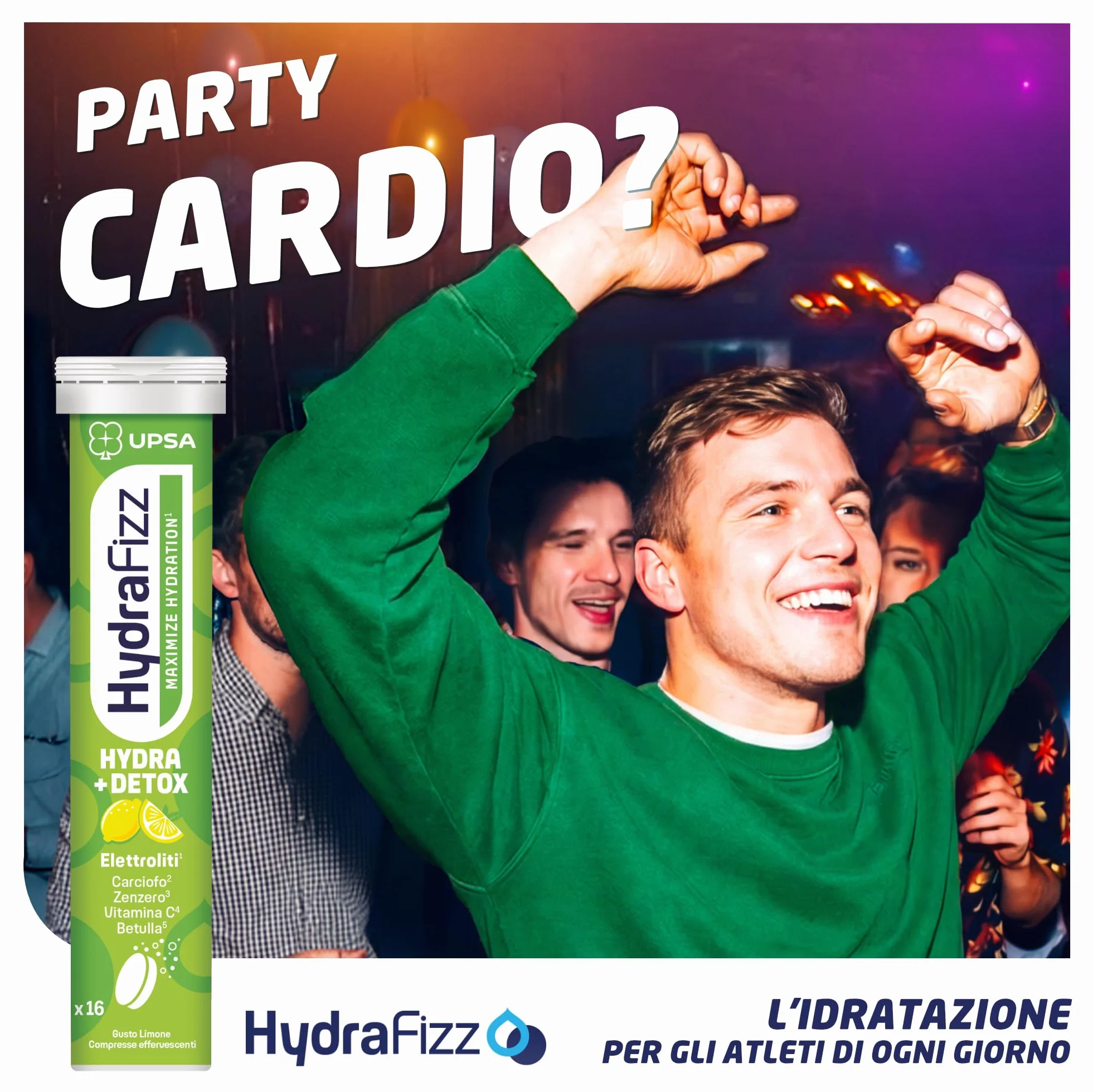 UPSA Hydrafizz Detox 16 Compresse Effervescenti Integratore Alimentare con Elettroliti Carciofo Zenzero Gusto Limone
