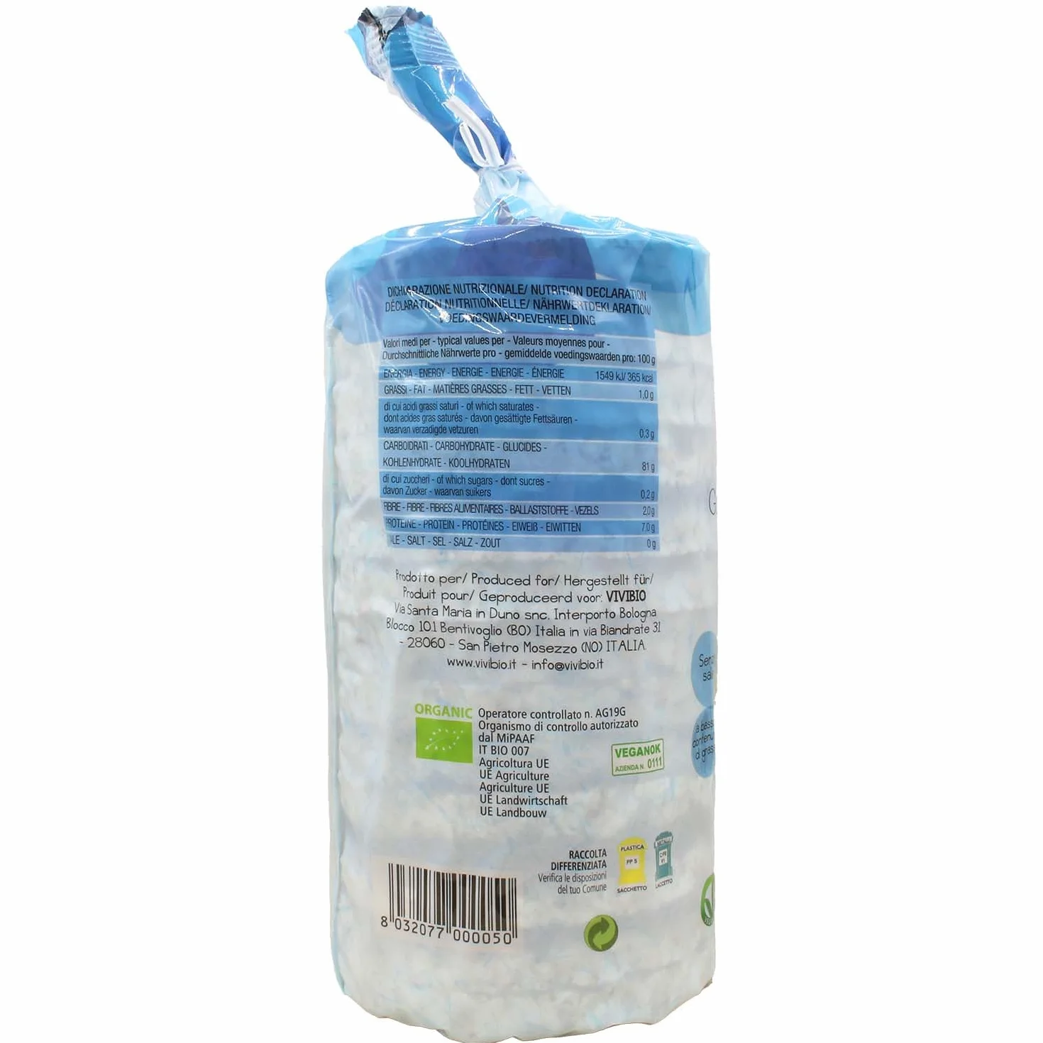 Vivibio Gallette di riso integrale bio senza glutine 100g