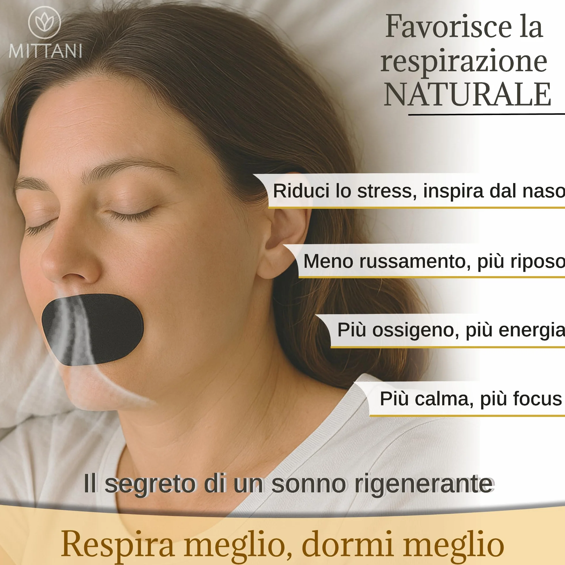 MITTANI® Cerotti Bocca per Dormire Antirussamento Respira Bene Respirazione Nasale