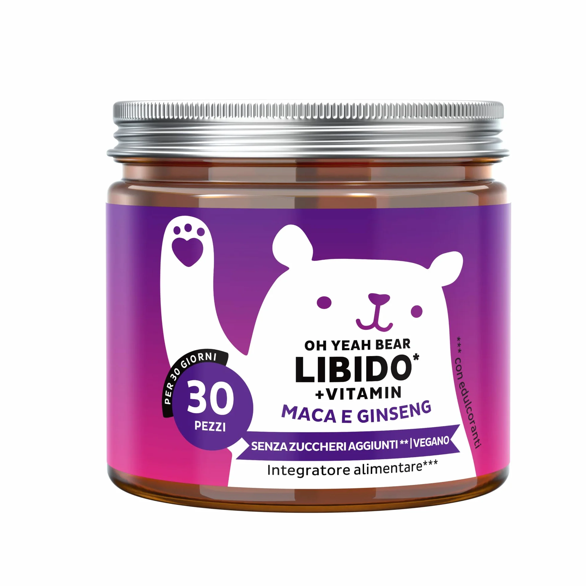Oh Yeah Bear Maca - Energia e Vitalità - Con Extratti di Ginseng, Tribulus Terrestris - Resistenza Fisica e Performance - 30 pezzi (1 mese) - Vegano, Senza Zuccheri Agguinti - Bears with Benefits