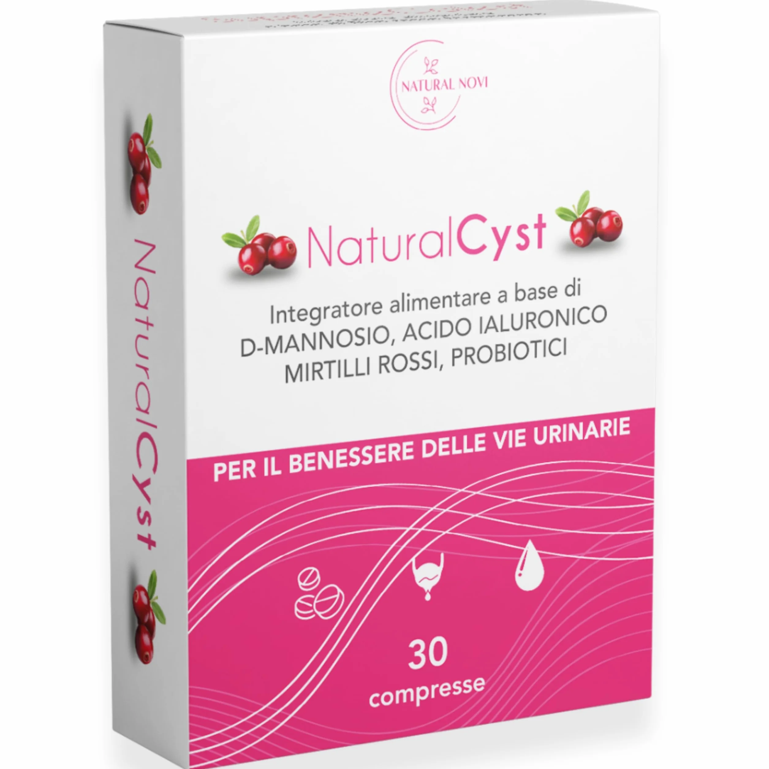NaturalCyst® D-mannosio puro con fermenti lattici probiotici Acido Ialuronico Mirtillo rosso per Candida e infezioni vie urinarie Vegan