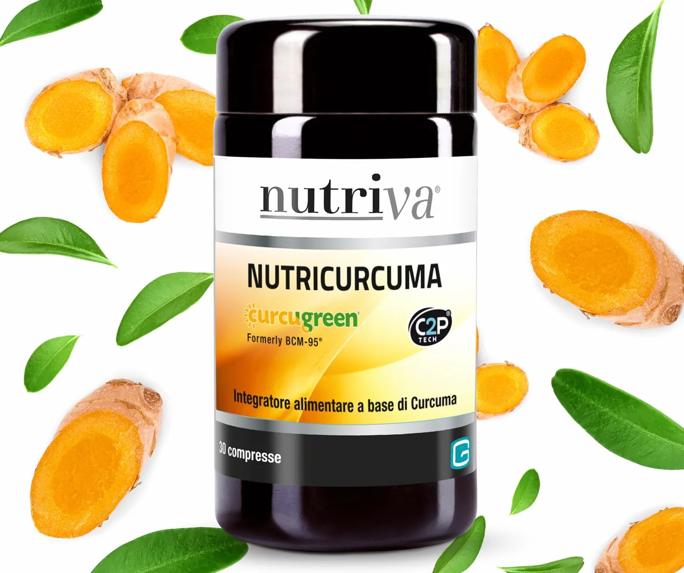 NUTRIVA Nutricurcuma Integratore Alimentare Curcuma Brevettata Curcugreen 475mg Curcuminoidi 30 Compresse Vegani