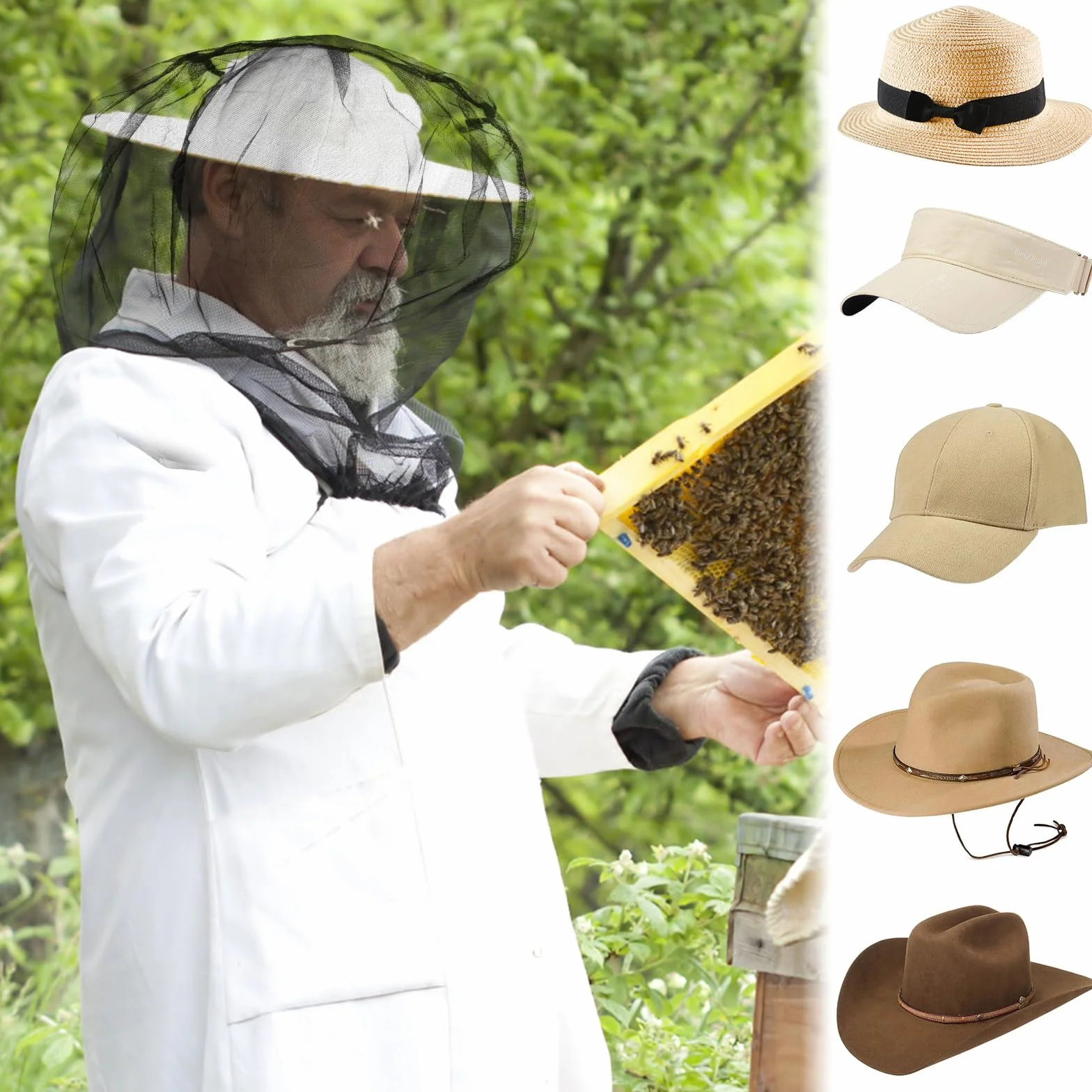 Cappello con Zanzariera Nero, Rete Anti Insetti per Viso, Campeggio Escursionismo Pesca