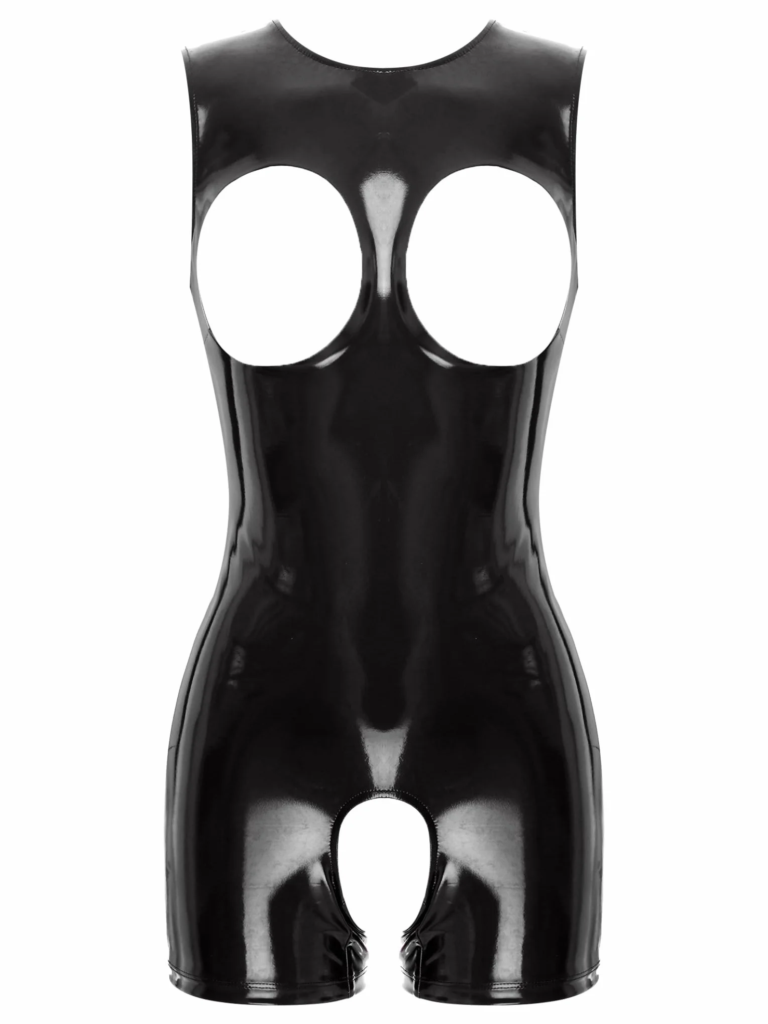 Sxiwei Women Wetlook Bodysuit Ouvert Latex Catsuit Pelle Lucida Tuta Jumpsuit Senza Maniche Hot Pants Sexy Lingerie