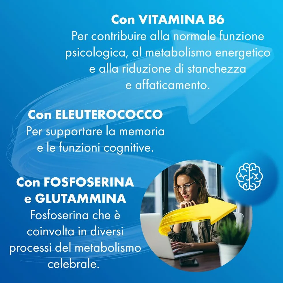 Sustenium Memo Fosforo - Integratore alimentare a base di Fosfoserina, Glutammina, Vitamina B6 ed Eleuterococco. Energia per la mente. Confezione da 10 flaconcini (10ml)