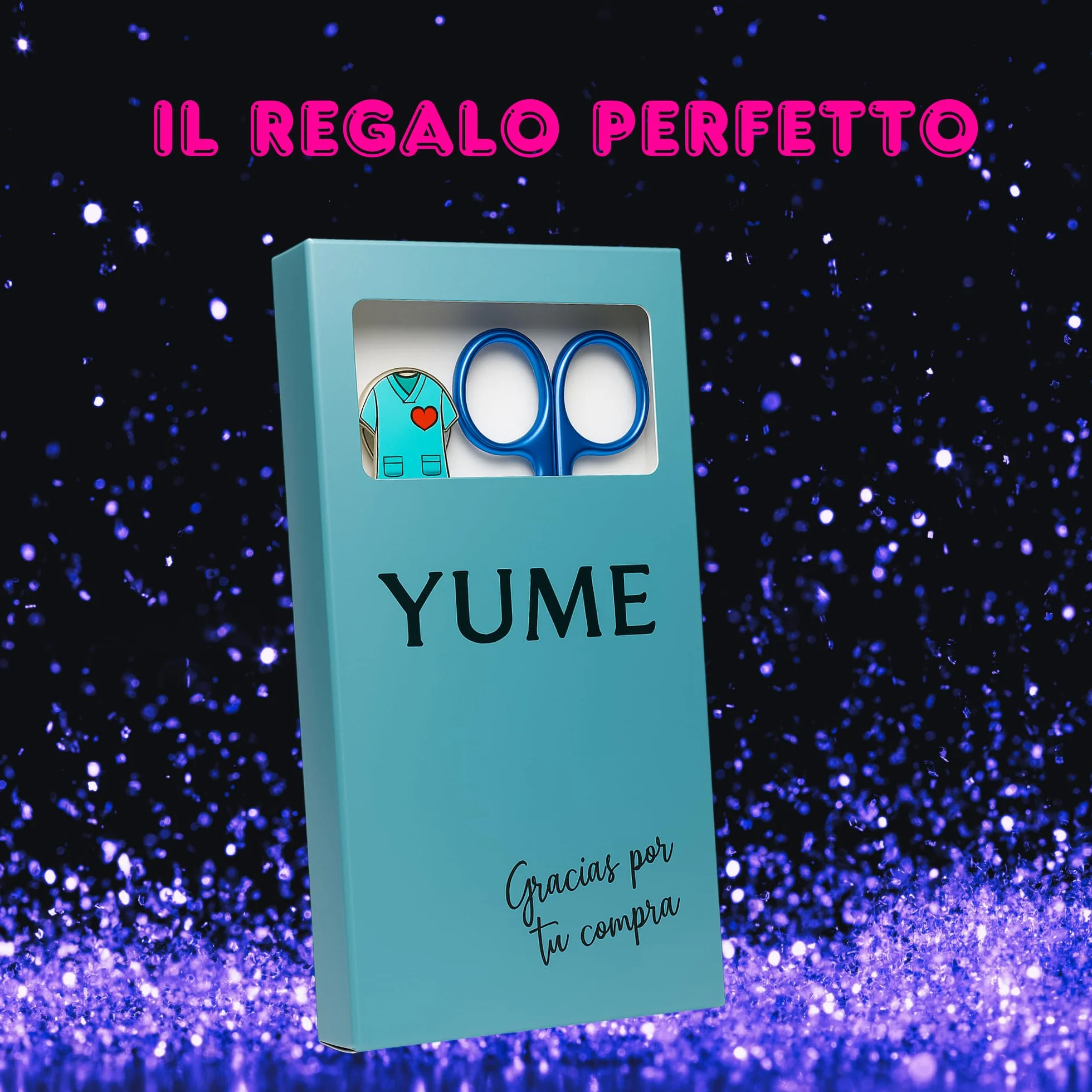 YUME Forbici da Infermiere in Acciaio Inox Punta Arrotondata Professionali Mayo con Portachiavi Retrattile (AZUL)