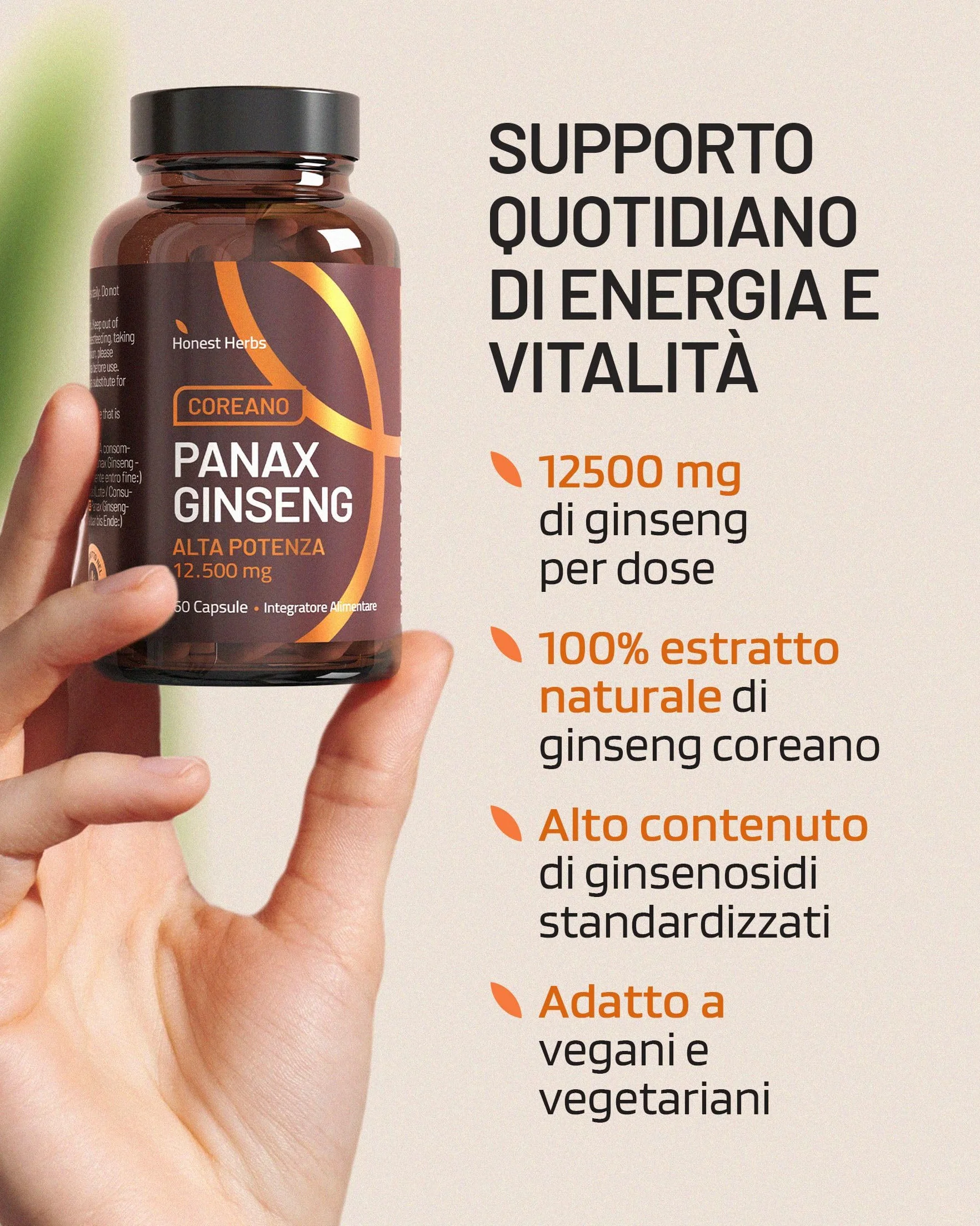 Panax Ginseng Rosso Coreano 12.500 mg 30% Ginsenosidi 60 Capsule Integratore Vegano