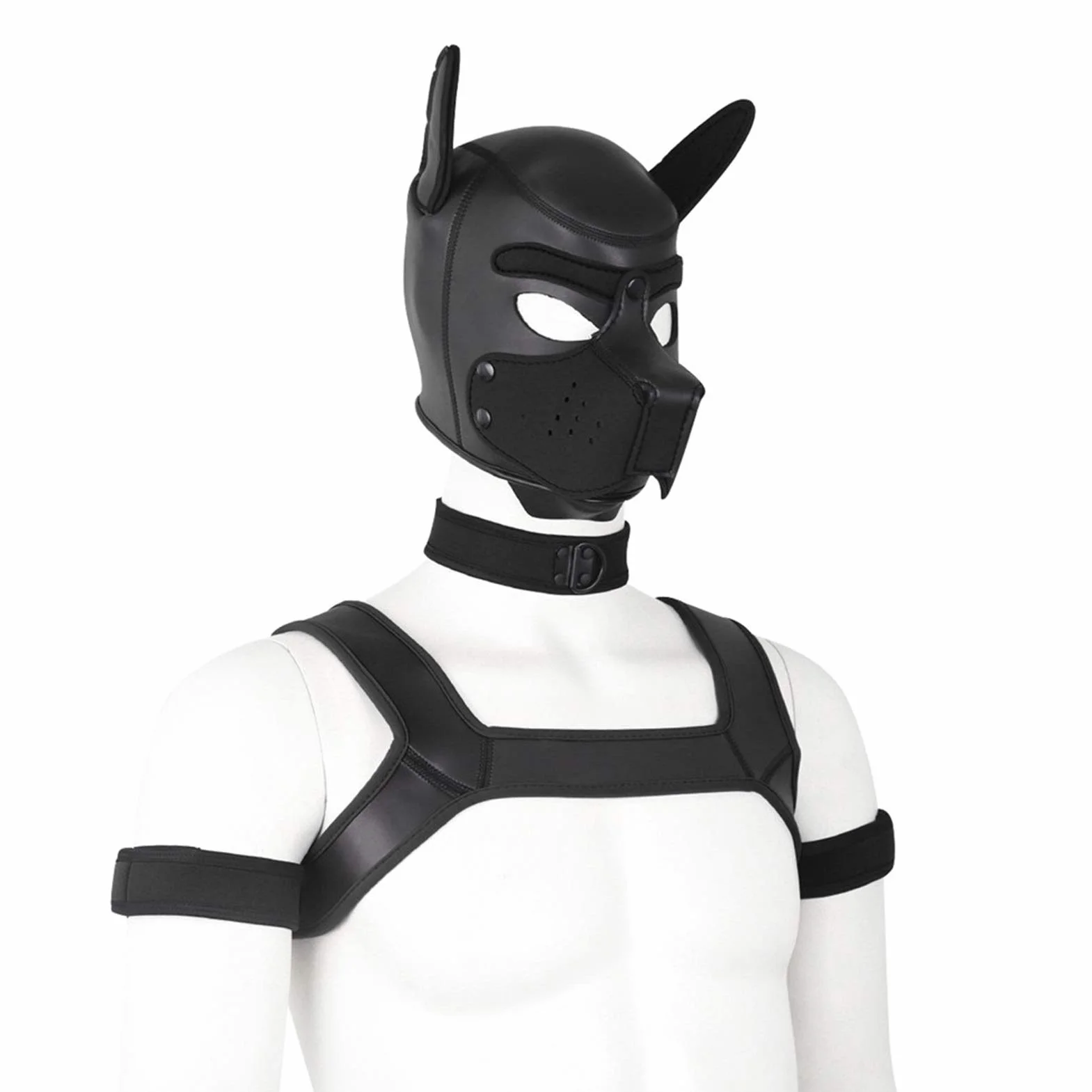 Maschera per cani in lattice morbido con orecchie per cosplay party nero X-Large