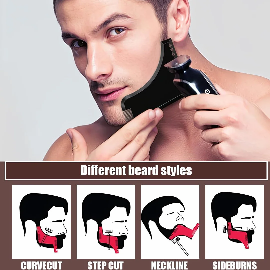 2 Pezzi di Modelli per Barba per Uomini, Pettini di Styling per Barba, Adatto per Barba al Mento, Basette e Barba al Collo, Marrone Caffè e Nero