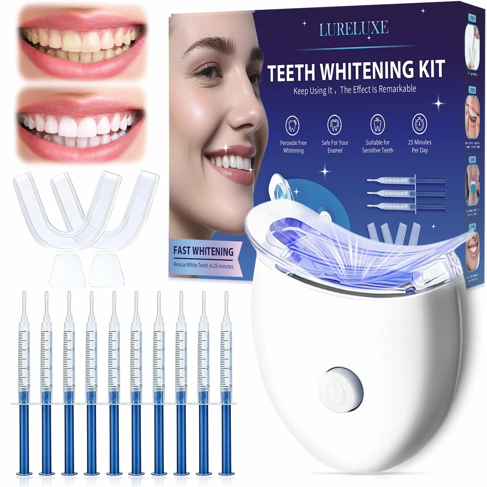 Kit Sbiancante Denti Professionale 10 pcs Gel Sbiancante Rapido Sbiancamento Denti a Casa