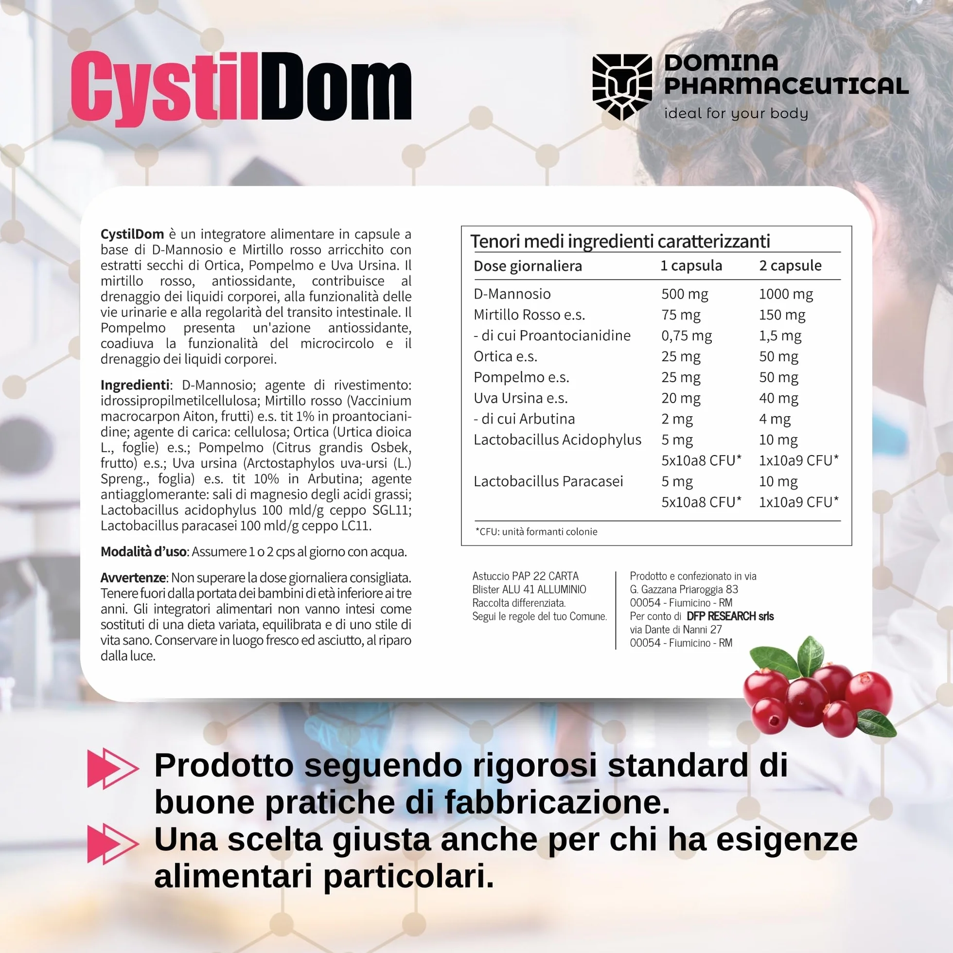 D Mannosio [PURO - VEGANO] Mannosio - con Mirtillo | Tripla Azione - Vie Urinarie - Intestino - Stress Ossidativo | Cistite - Candida Vaginosi | 500 mg -30 Capsule