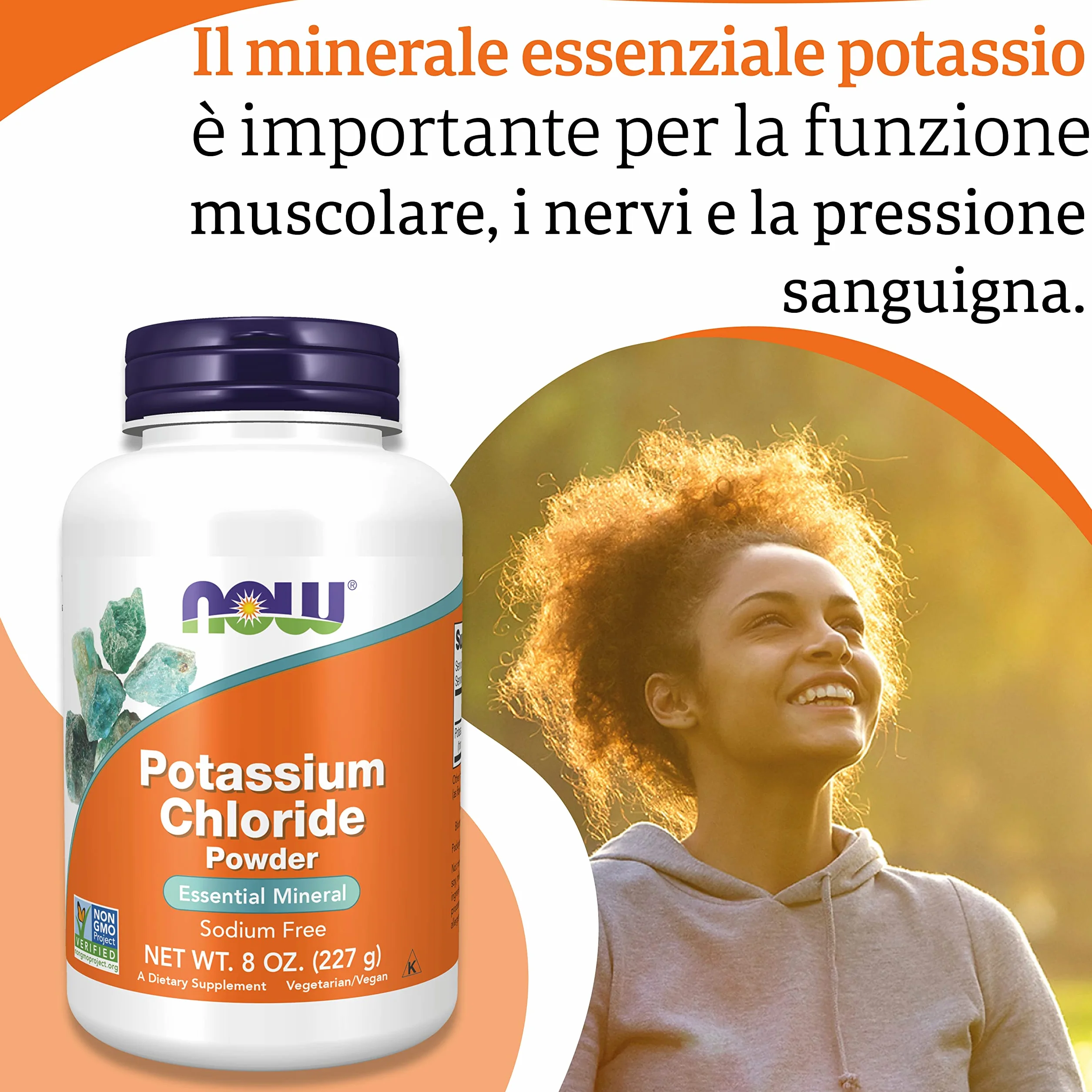 Now Foods, Potassium Chloride Powder (Cloruro di Potassio in Polvere), 227 g, Testato in Laboratorio, Potassio, Senza Glutine, Senza Soia, Vegetariano