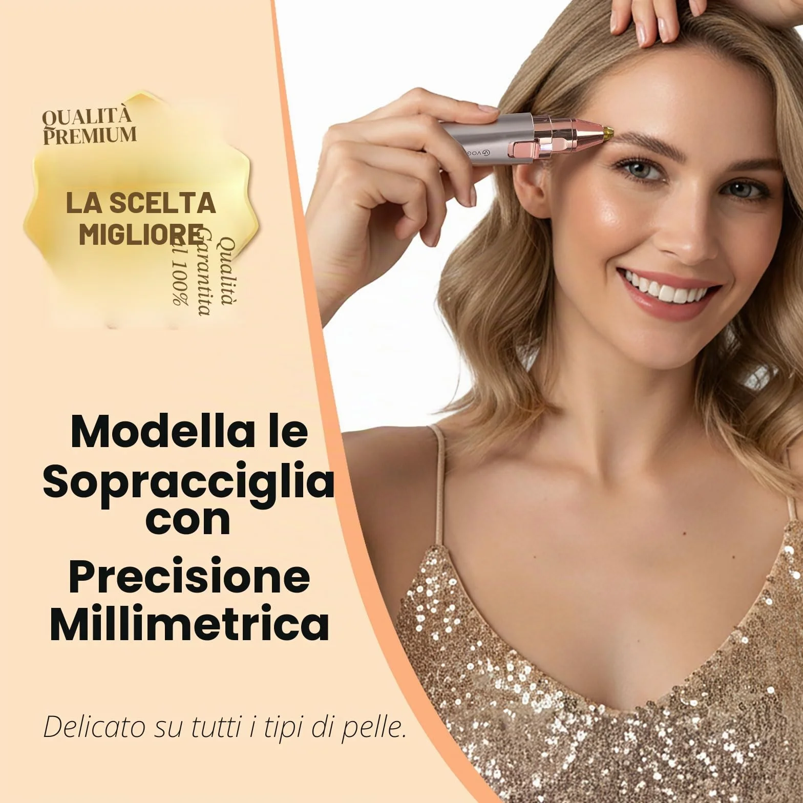 VG VOGCREST Rasoio per sopracciglia e viso 2 in 1 ricaricabile con luce LED, oro rosa