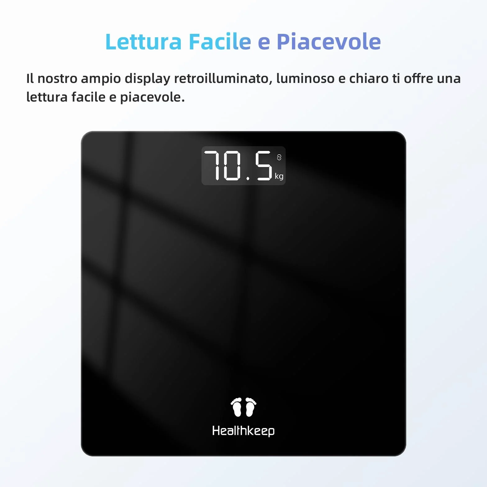 Healthkeep Bilancia Pesapersone Digitale 180 kg, Alta Precisione 0,1 kg, Display LED Retroilluminato, Vetro Temperato 5 mm