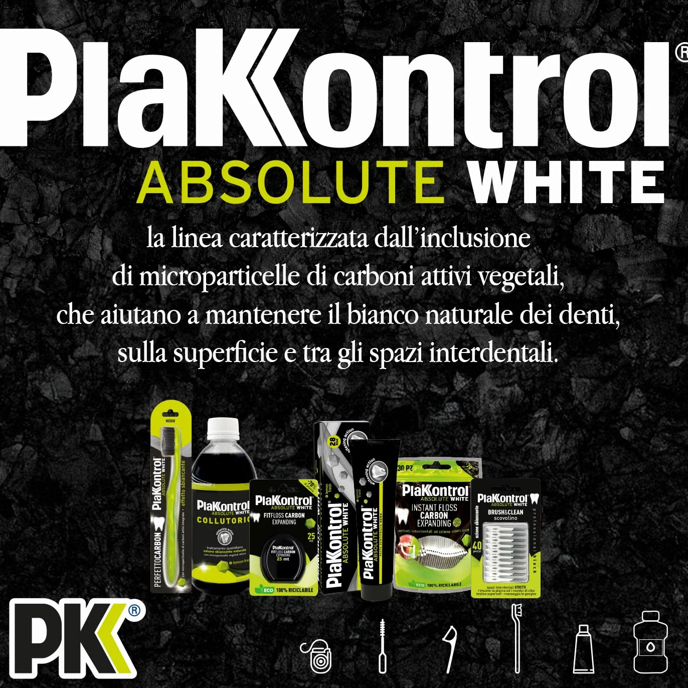 Plakkontrol® Absolute White Instant Floss Carbon Expanding, archetti interdentali ad azione sbiancante con microparticelle di carboni attivi vegetali - 30 pz – peso confezione: ℮ 30 g