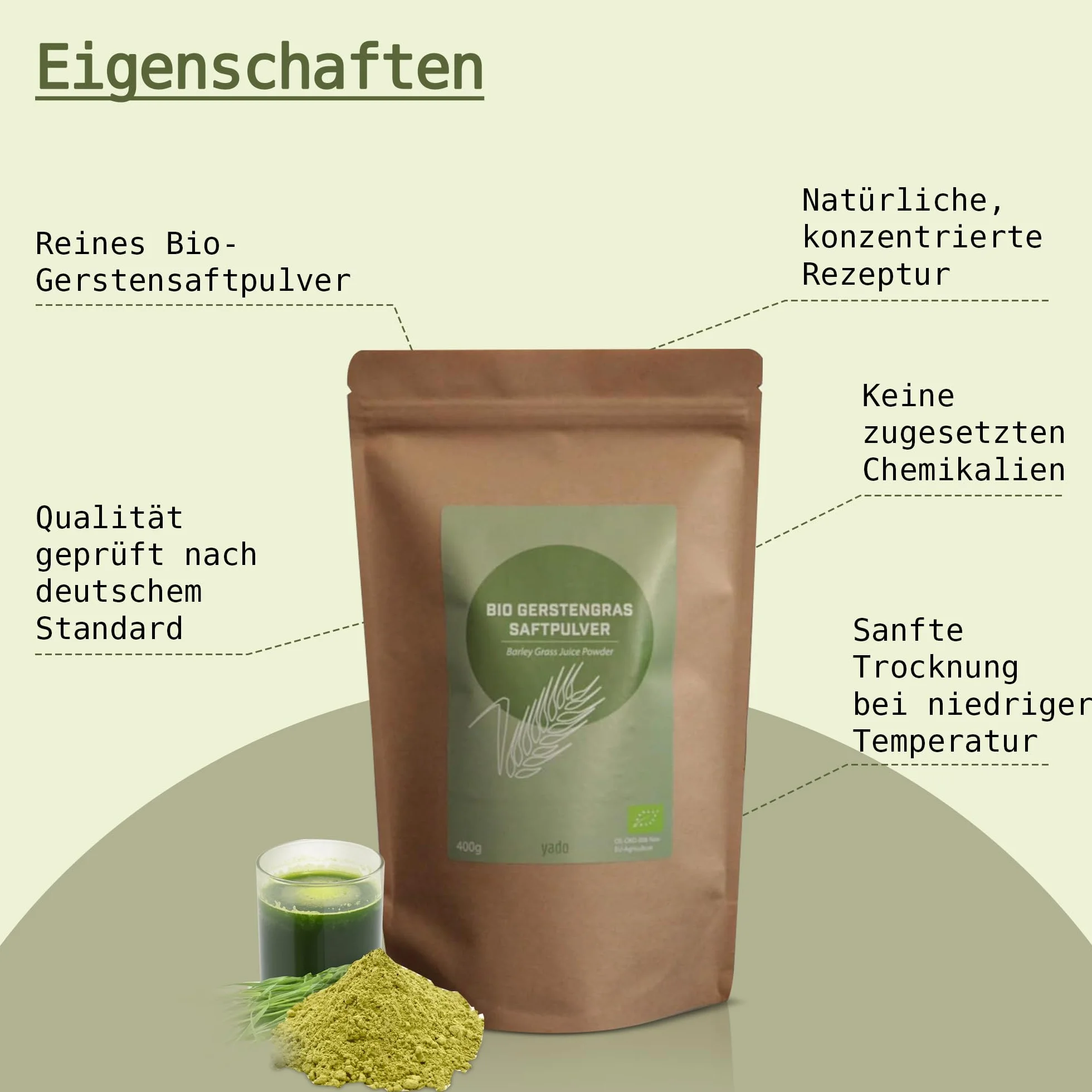 Succo d'erba d'orzo biologico in polvere | certificato di alta qualità | Barley Grass Juice Powder | 100% polvere d'erba d'orzo | La nutrizione secondo Anthony William (200 g)