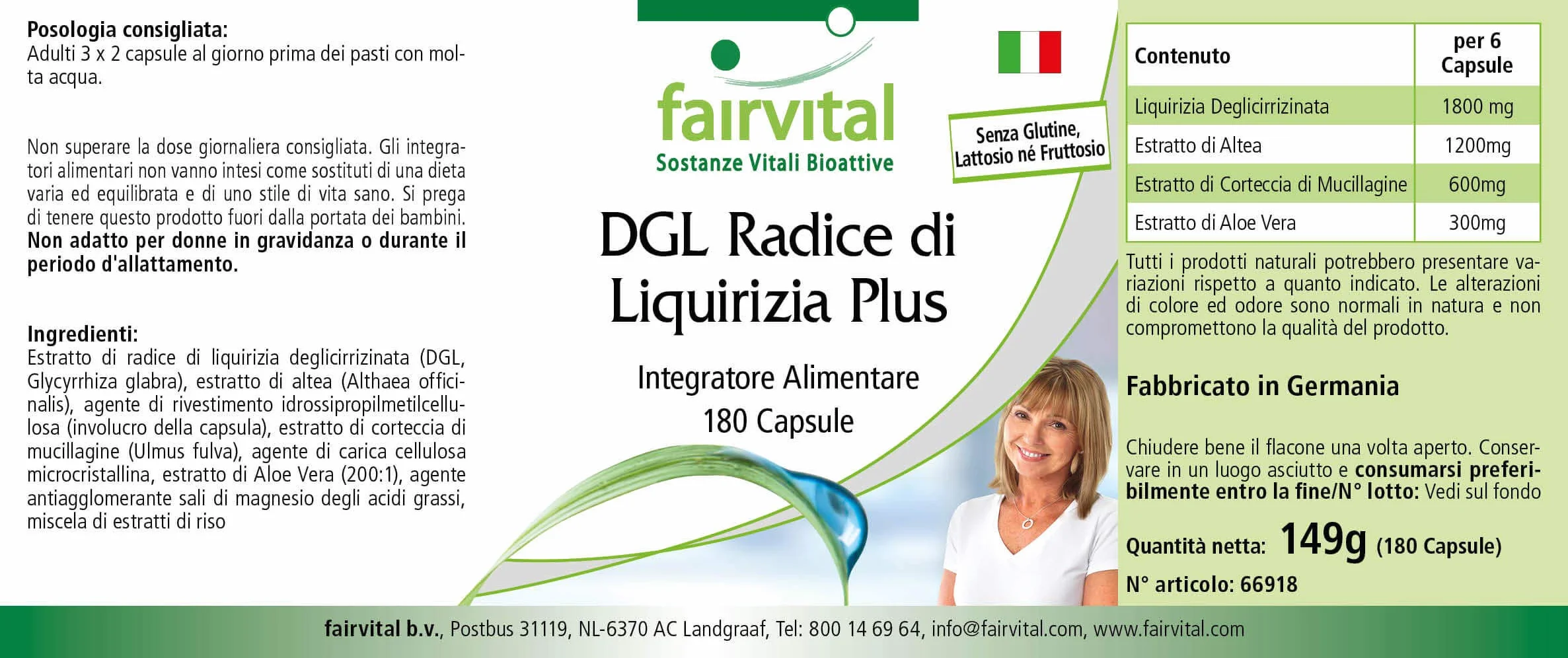 Fairvital DGL Plus 180 kapsułek, wysoka dawka, wegańskie, z lukrecją, prawoślazem, wiązem czerwonym i aloesem