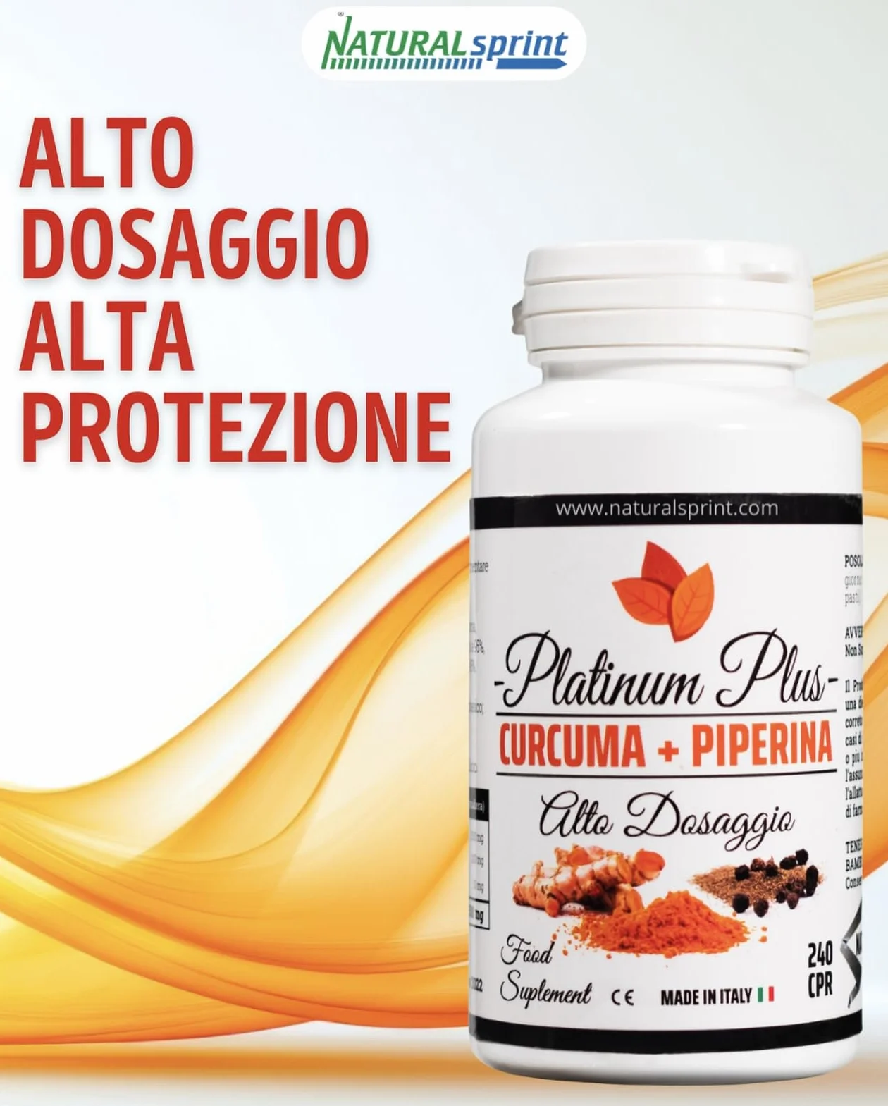 Curcuma + Piperina Platinum Plus 240 Compresse Naturali Made in Italy