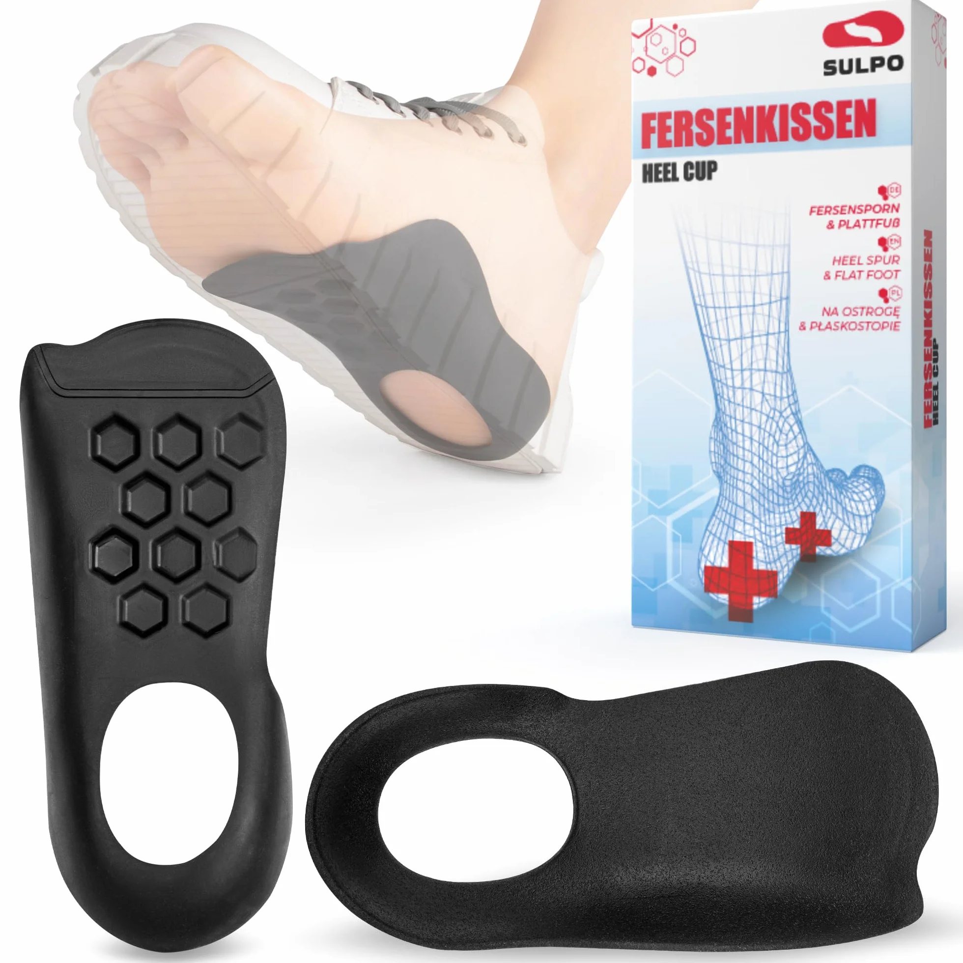 SULPO Talloniera per spina calcaneare - 3/4 Solette ortopediche per tallonite e piedi piatti - Proteggi tallone per scarpe - Cuscinetti tallone per fascite plantare e il dolore ai piedi - 36-39 / M
