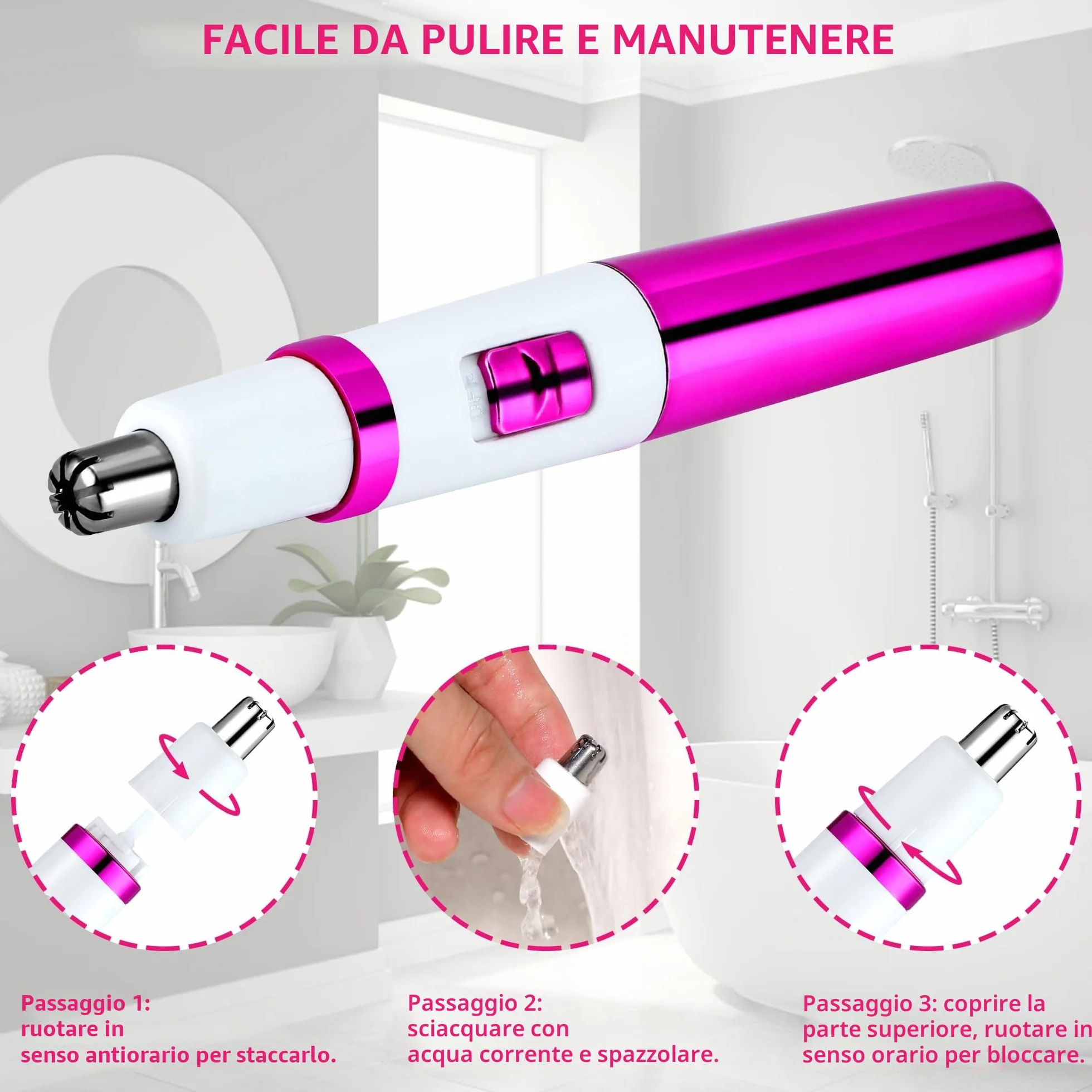 NUMIFUN Rasoio per da naso da donna, senza dolore, per orecchie e naso, per sopracciglia, orecchio, nasos, professionale, impermeabile, oro rosa