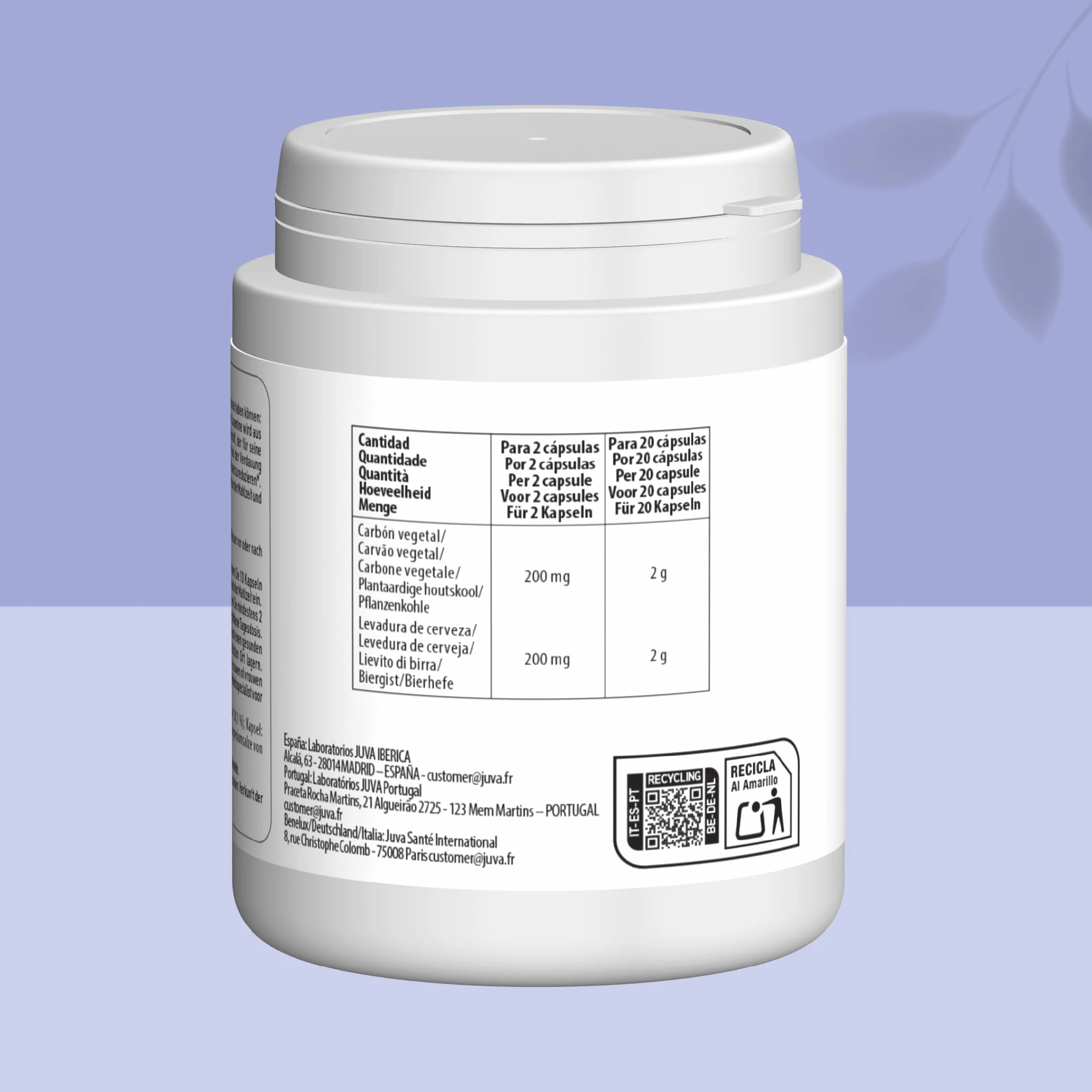 JUVAMINE Digestione Carbone di lievito Gas intestinale 120 Capsule Formato Maxi
