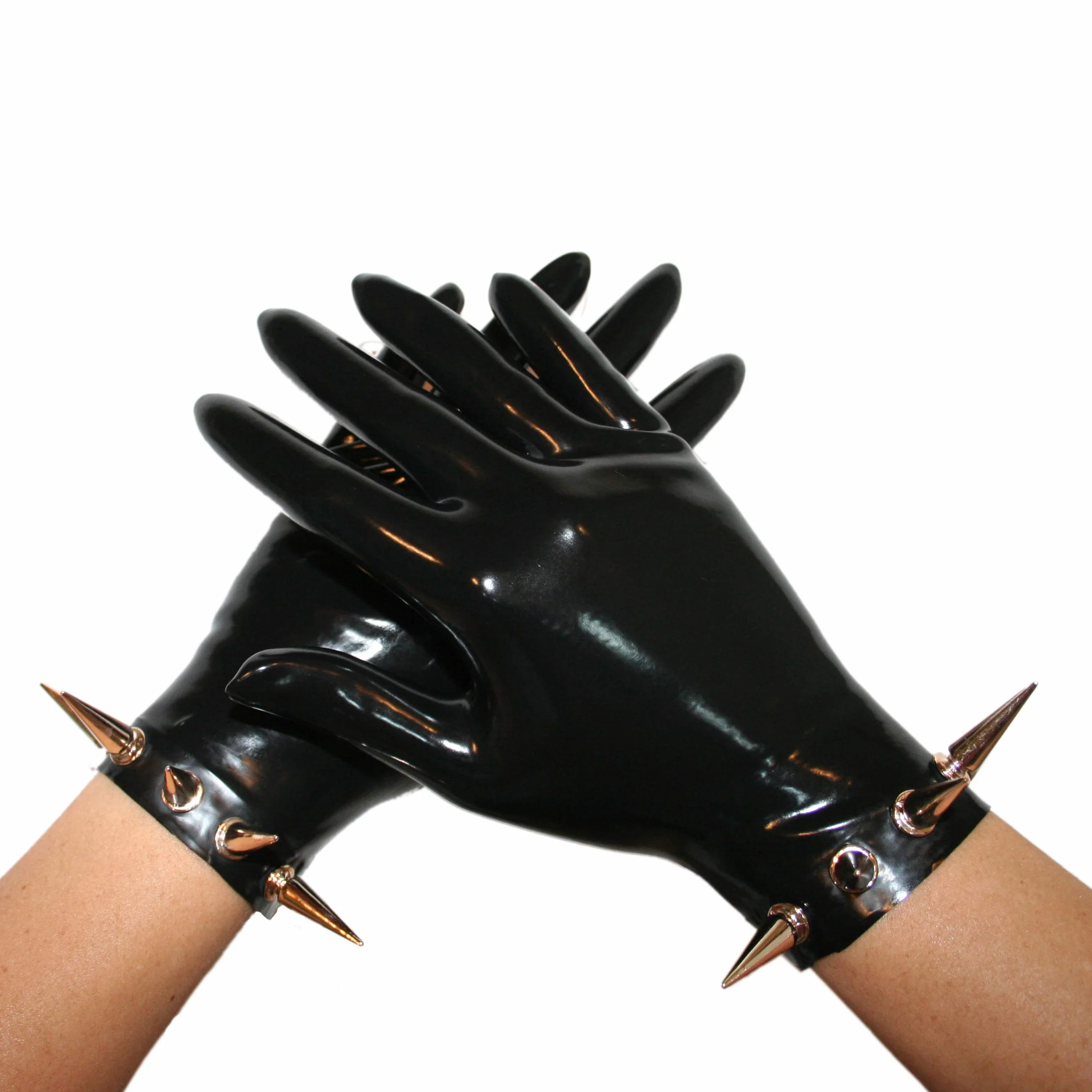 Guanti in lattice corti Rubberfashion Spikes nero 0,4 mm M