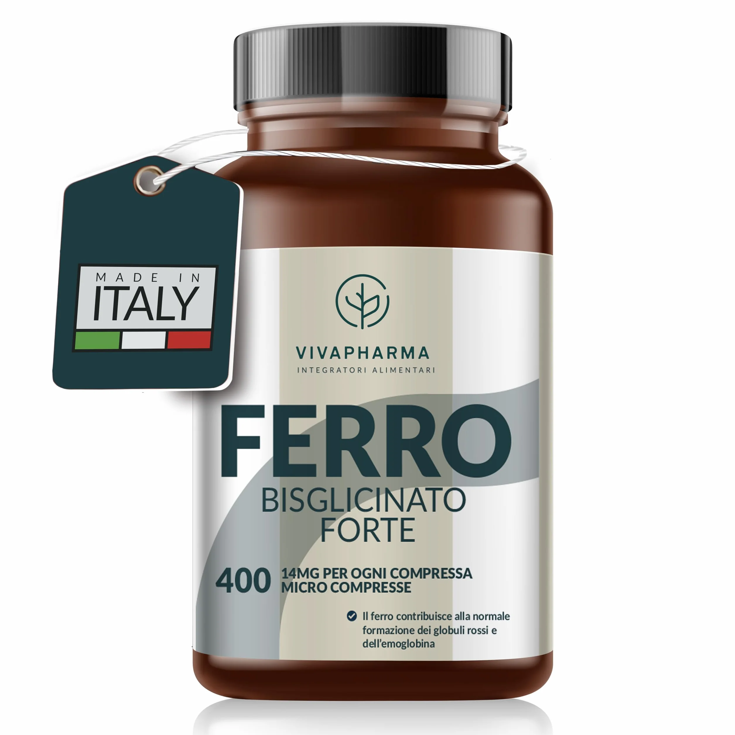 Integratore Ferro Bisglicinato per Donne e Uomini, 400 Micro Compresse Vegane 14mg per Compressa (12+ mesi) Contribuisce al Normale Metabolismo Energetico, Senza OGM e Magnesio Stearato, Made in Italy