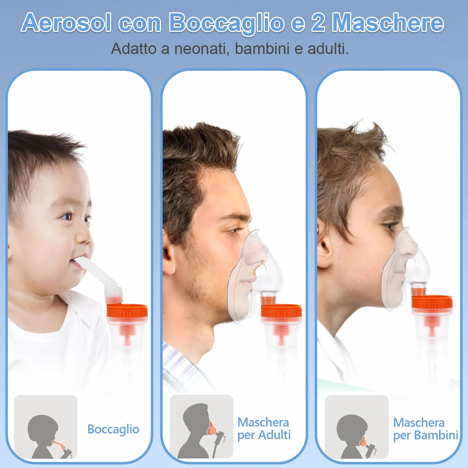 Nebulizzatore Aerosol Ultrasuoni Silenzioso per Adulti e Bambini con Boccaglio e Maschera