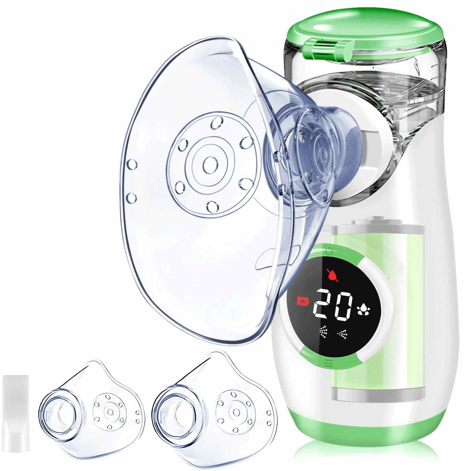 Wholede Aerosol Portatile Silenzioso Digitaler Ricaricabile Nebulizzatore per Adulti e Bambini Verde