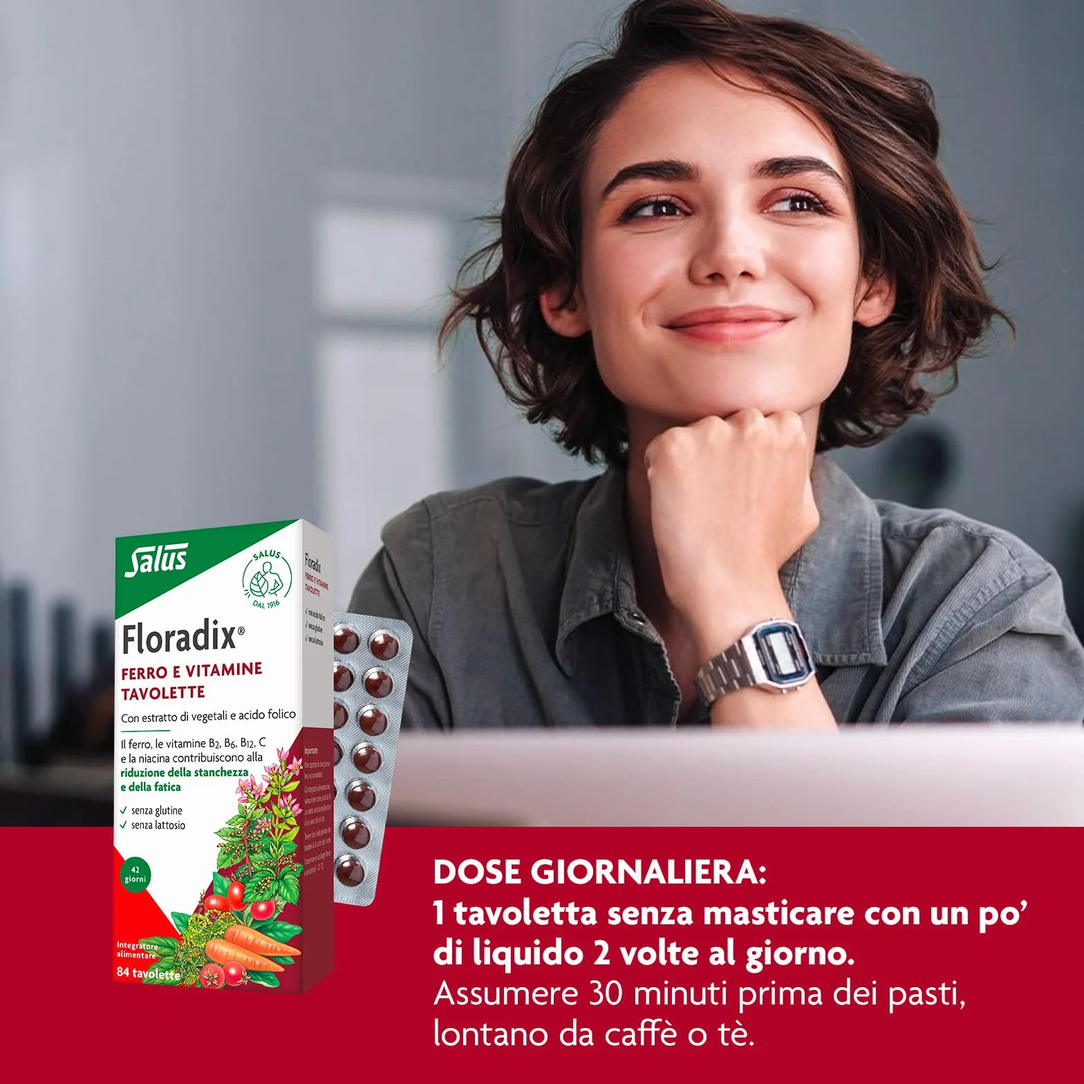 Salus Floradix - Integratore alimentare con Ferro e Vitamine per contribuire a ridurre la stanchezza e la fatica - 84 tavolette x 42 giorni