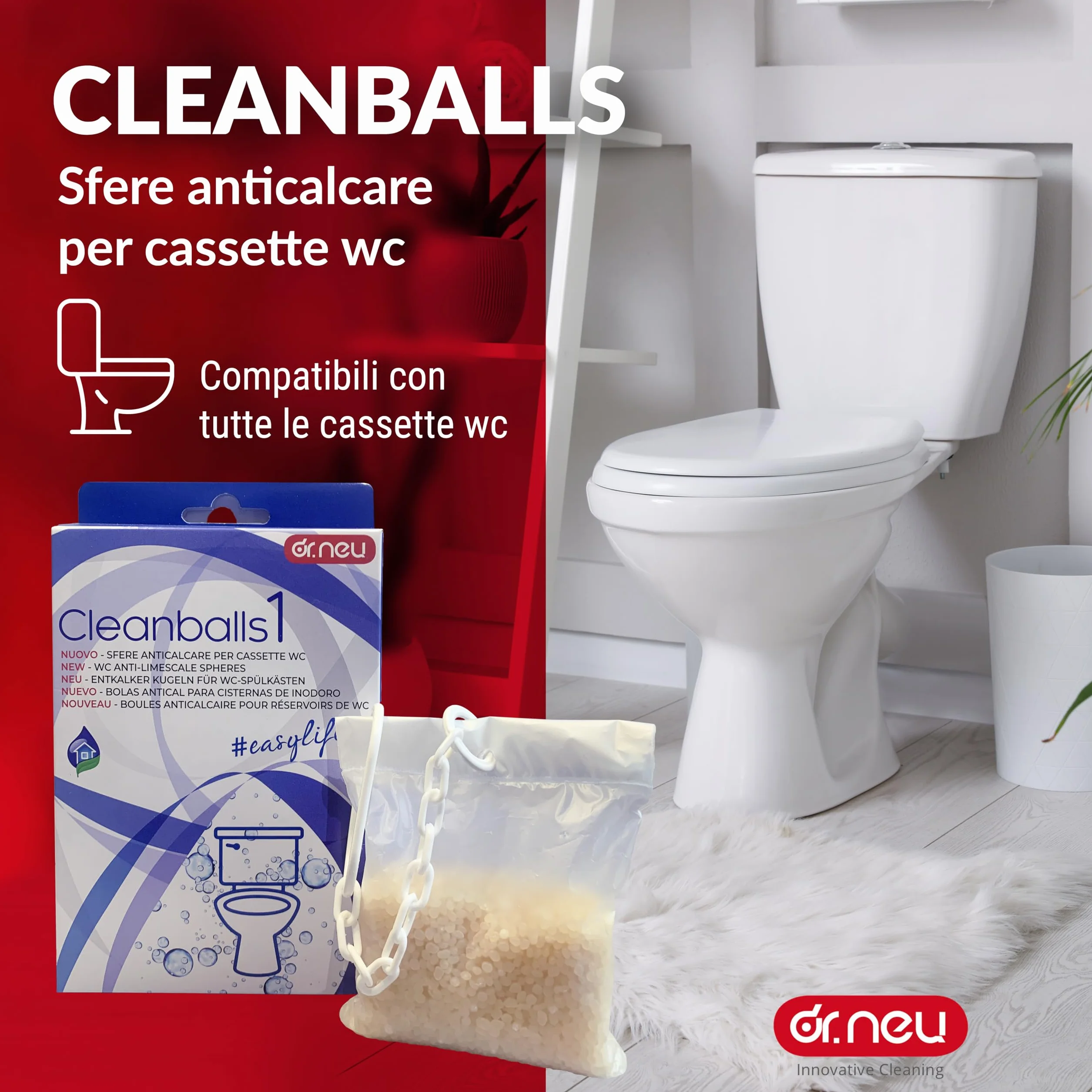 DR. NEU Cleanballs Sfere Anticalcare per Cassetta WC Esterna e da Incasso, Durata 6 Mesi