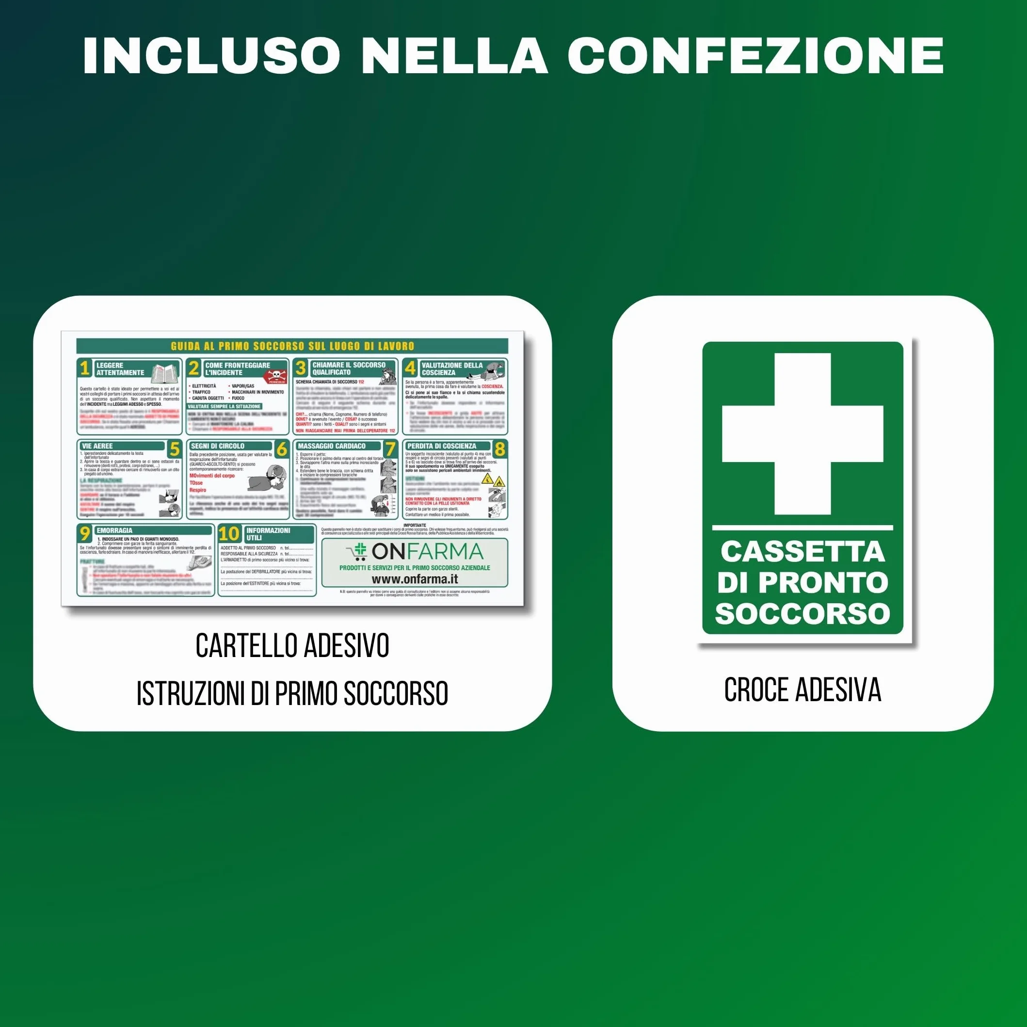 ONFARMA KIT PRIMO SOCCORSO COMPLETO DM 388 allegato 2 per aziende fino 2 lavoratori