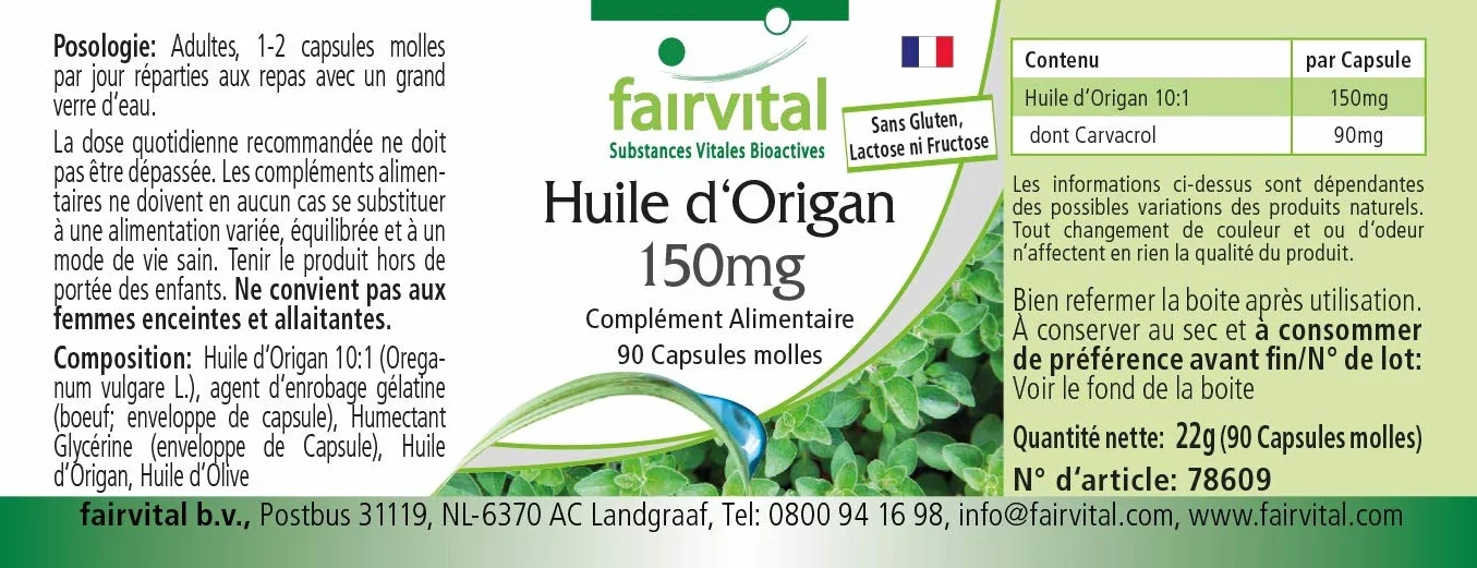 Fairvital Capsule di Olio di Origano 150 mg, 90 Capsule Molli, Estratto 10:1, Alto Dosaggio