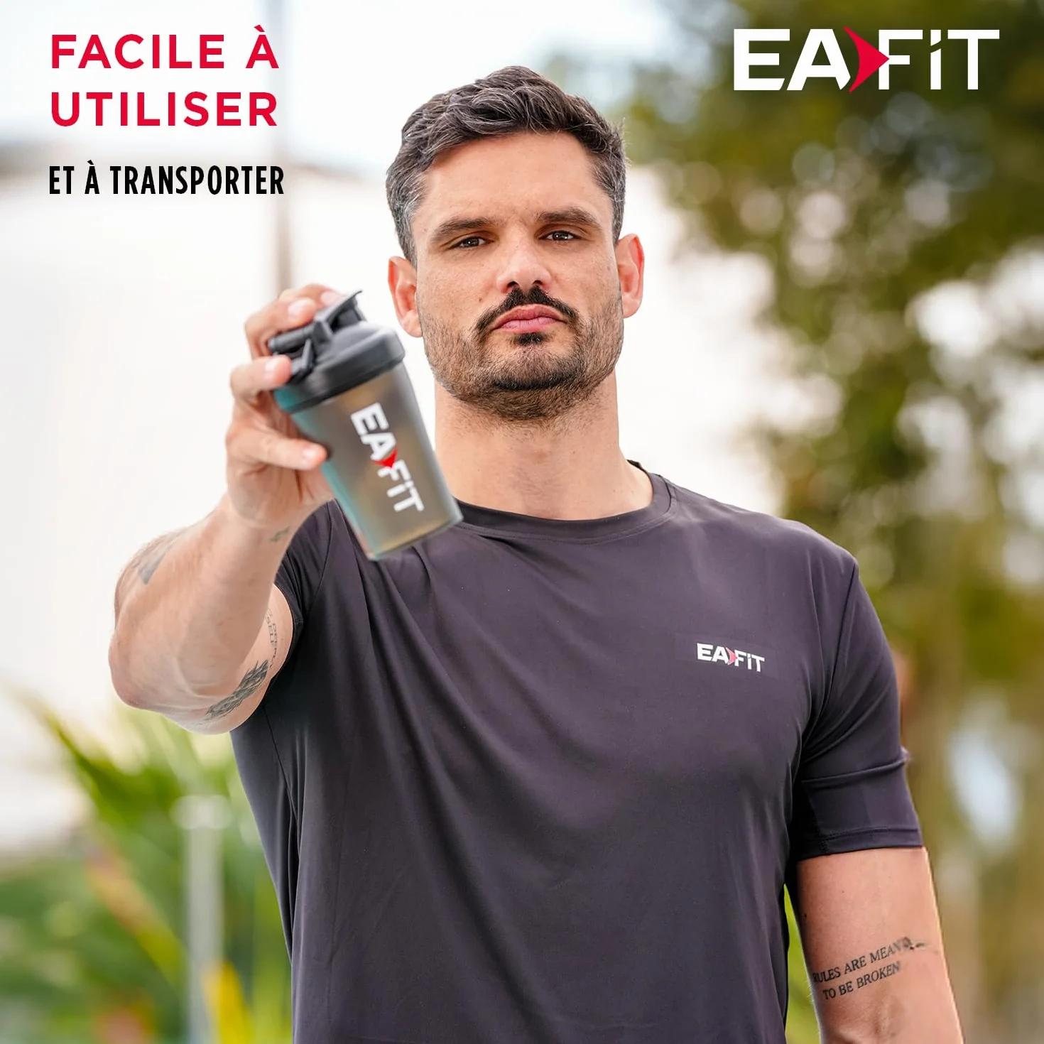 EAFIT Shaker Proteine 400 ml Nero Trasparente – Borraccia Graduata Senza BPA con Mixer in Acciaio – Per Whey Protein, Creatina, Pre Workout – Shaker Palestra Portatile Anti-Perdita per Sport e Fitness